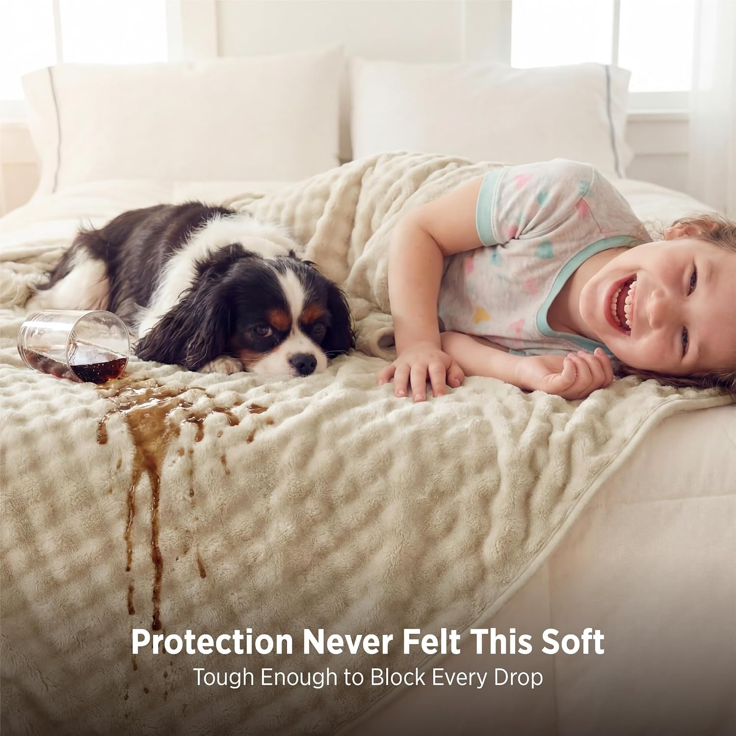 image:imageBedsure Bubble Waterproof Blanket for Bed Soft Fleece Reversible Dog Blankets for Large Dogs Waterproof Couch Sofa Cover Bed Protector PinkBeige Queen 90x90 inchesBeigeWhite