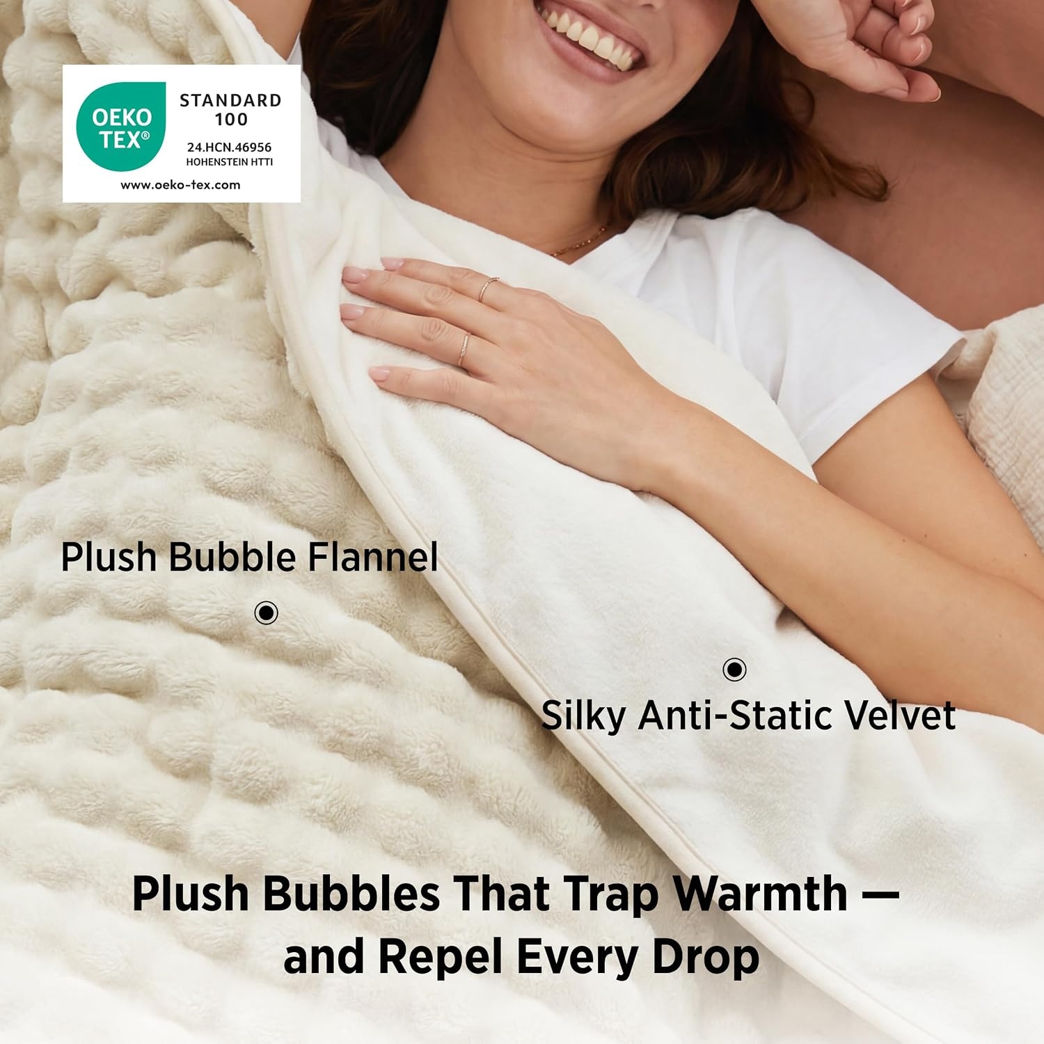 image:imageBedsure Bubble Waterproof Blanket for Bed Soft Fleece Reversible Dog Blankets for Large Dogs Waterproof Couch Sofa Cover Bed Protector PinkBeige Queen 90x90 inchesBeigeWhite