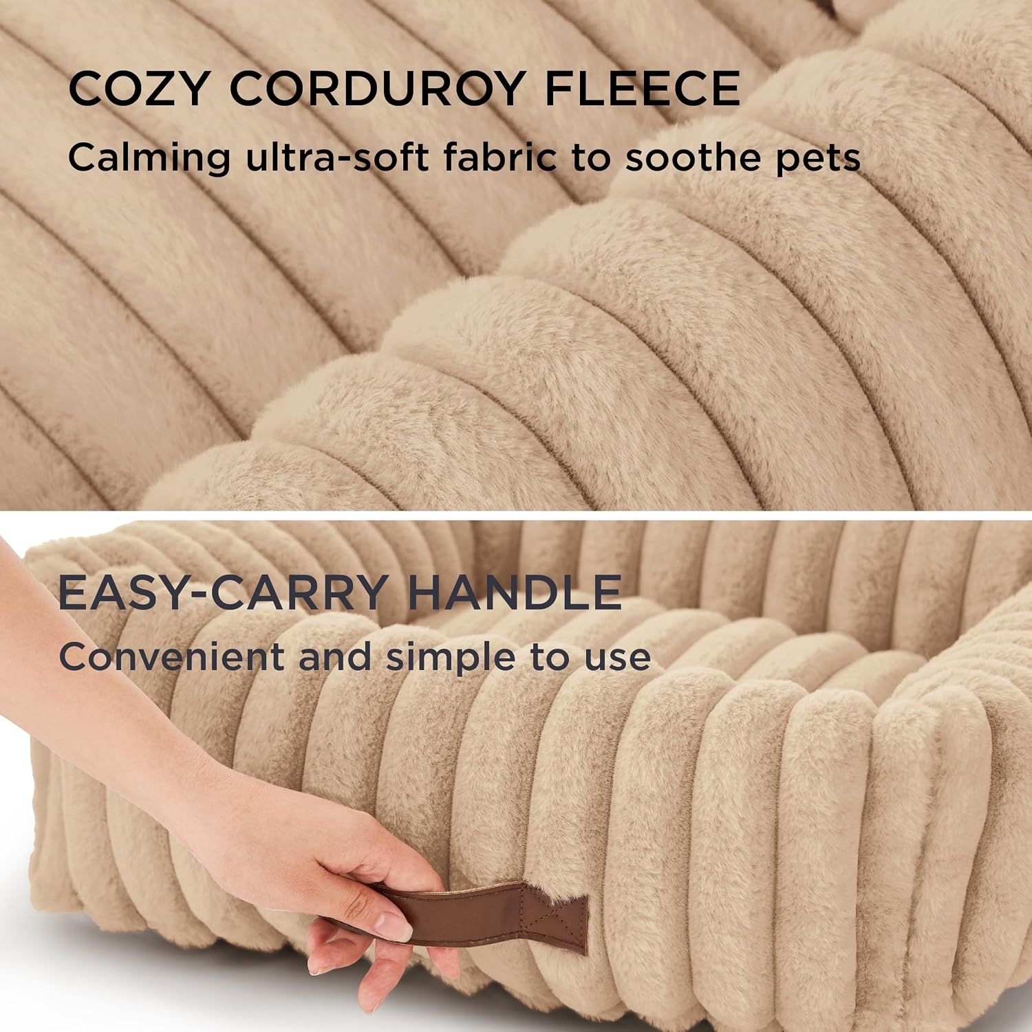 image:imageBedsure ComfyFleece Cute Dog Bed for Small Medium Dogs Washable25in Cream Furry Puppy BedsSquare Rectangle Orthopedic Corduroy Aesthetic Pet BedsRemovable Zipper CoverNonSlip BottomUp to 15 LbsSandy Beige