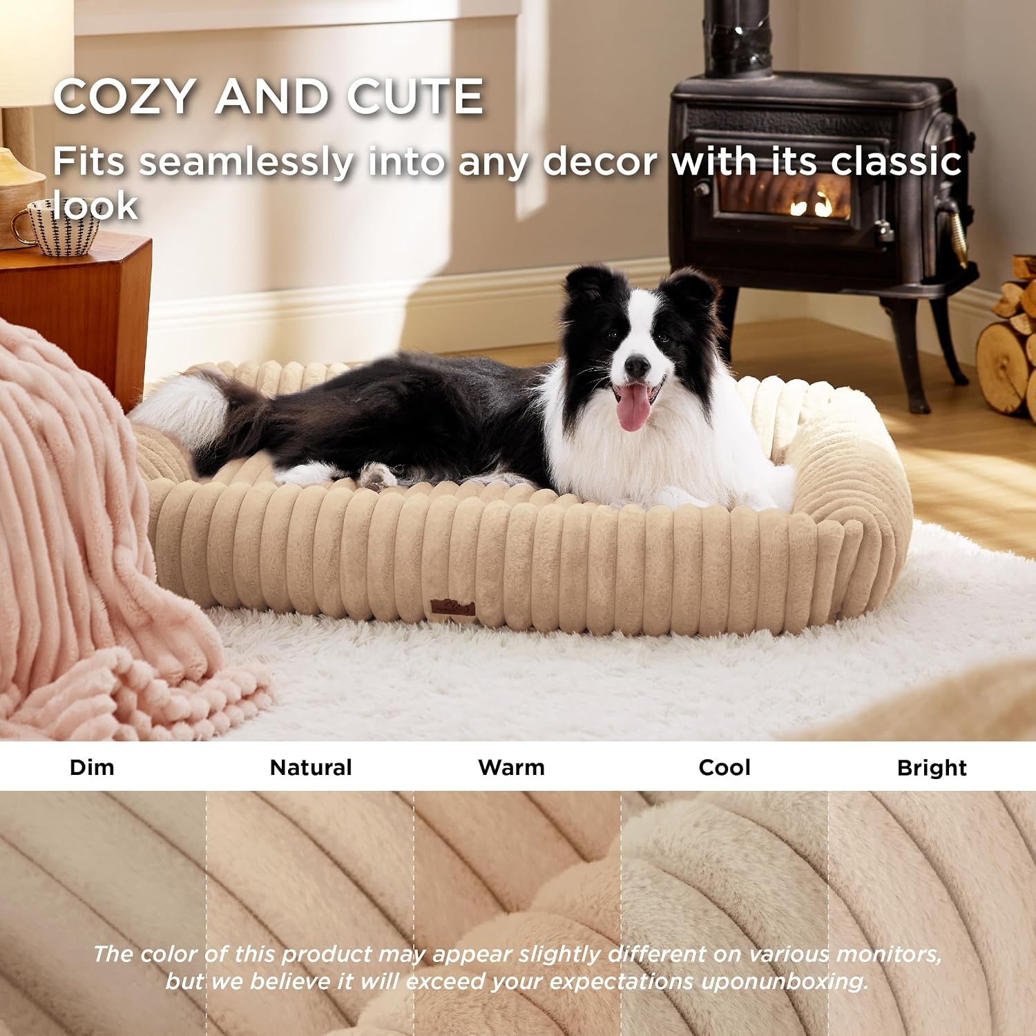 image:imageBedsure ComfyFleece Cute Dog Bed for Small Medium Dogs Washable25in Cream Furry Puppy BedsSquare Rectangle Orthopedic Corduroy Aesthetic Pet BedsRemovable Zipper CoverNonSlip BottomUp to 15 LbsSandy Beige