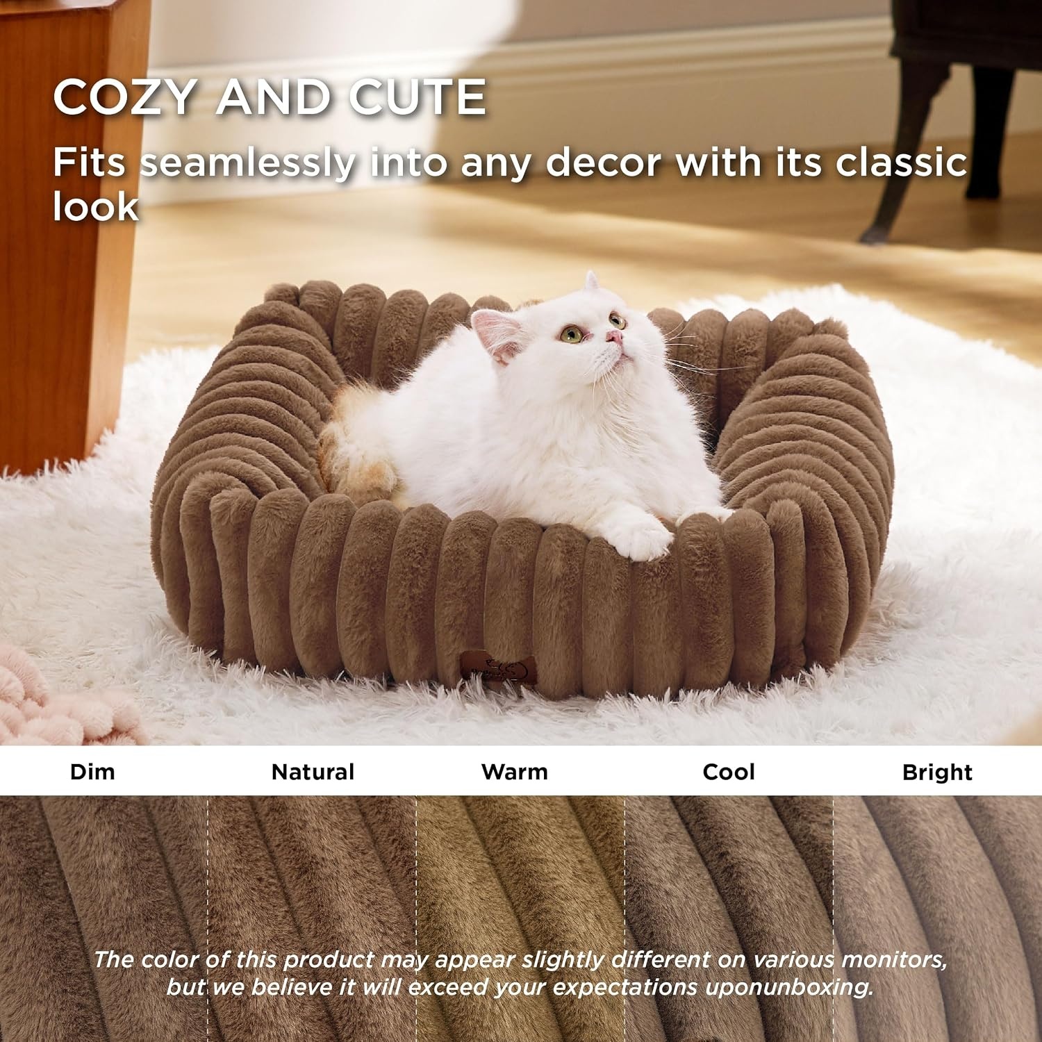 image:imageBedsure ComfyFleece Cute Dog Bed for Small Medium Dogs Washable25in Cream Furry Puppy BedsSquare Rectangle Orthopedic Corduroy Aesthetic Pet BedsRemovable Zipper CoverNonSlip BottomUp to 15 LbsCamel Brown