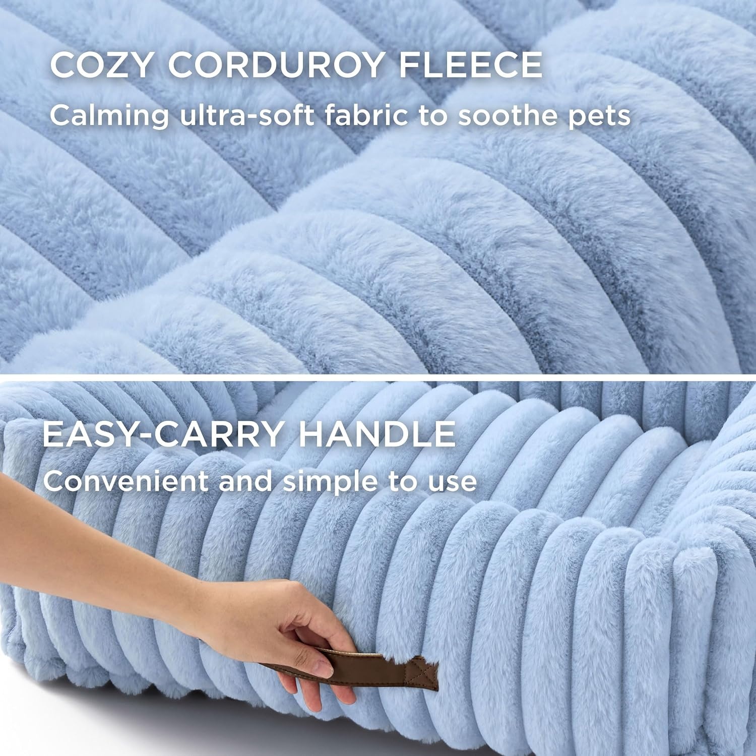 image:imageBedsure ComfyFleece Cute Dog Bed for Small Medium Dogs Washable25in Cream Furry Puppy BedsSquare Rectangle Orthopedic Corduroy Aesthetic Pet BedsRemovable Zipper CoverNonSlip BottomUp to 15 LbsBlue