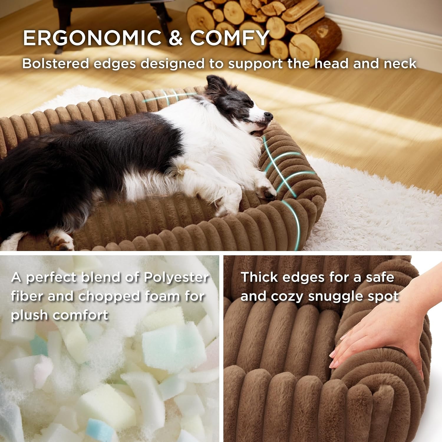 image:imageBedsure ComfyFleece Cute Dog Bed for Small Medium Dogs Washable25in Cream Furry Puppy BedsSquare Rectangle Orthopedic Corduroy Aesthetic Pet BedsRemovable Zipper CoverNonSlip BottomUp to 15 LbsCamel Brown