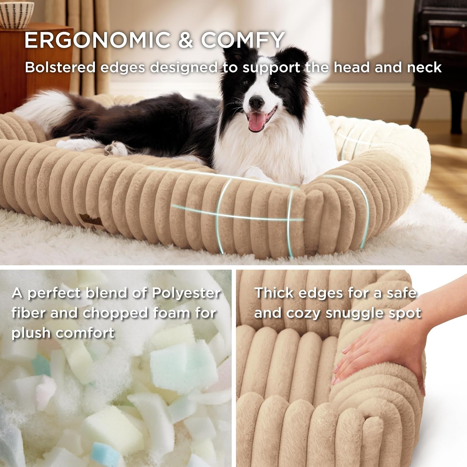 image:imageBedsure ComfyFleece Cute Dog Bed for Small Medium Dogs Washable25in Cream Furry Puppy BedsSquare Rectangle Orthopedic Corduroy Aesthetic Pet BedsRemovable Zipper CoverNonSlip BottomUp to 15 LbsSandy Beige