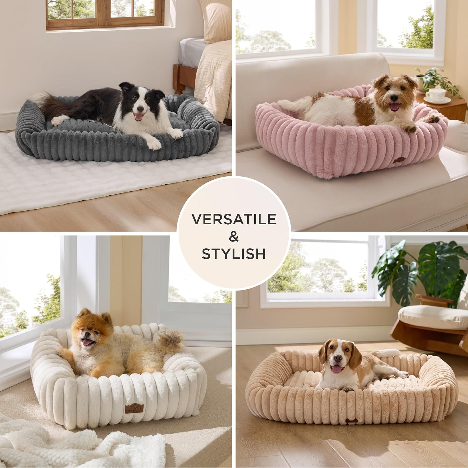 image:imageBedsure ComfyFleece Cute Dog Bed for Small Medium Dogs Washable25in Cream Furry Puppy BedsSquare Rectangle Orthopedic Corduroy Aesthetic Pet BedsRemovable Zipper CoverNonSlip BottomUp to 15 LbsCream