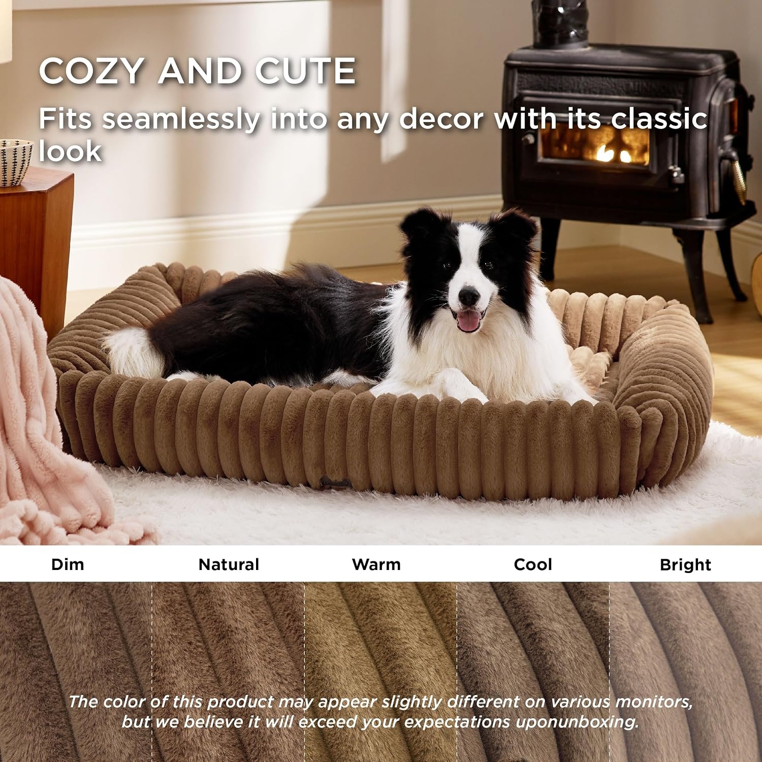 image:imageBedsure ComfyFleece Cute Dog Bed for Small Medium Dogs Washable25in Cream Furry Puppy BedsSquare Rectangle Orthopedic Corduroy Aesthetic Pet BedsRemovable Zipper CoverNonSlip BottomUp to 15 LbsCamel Brown