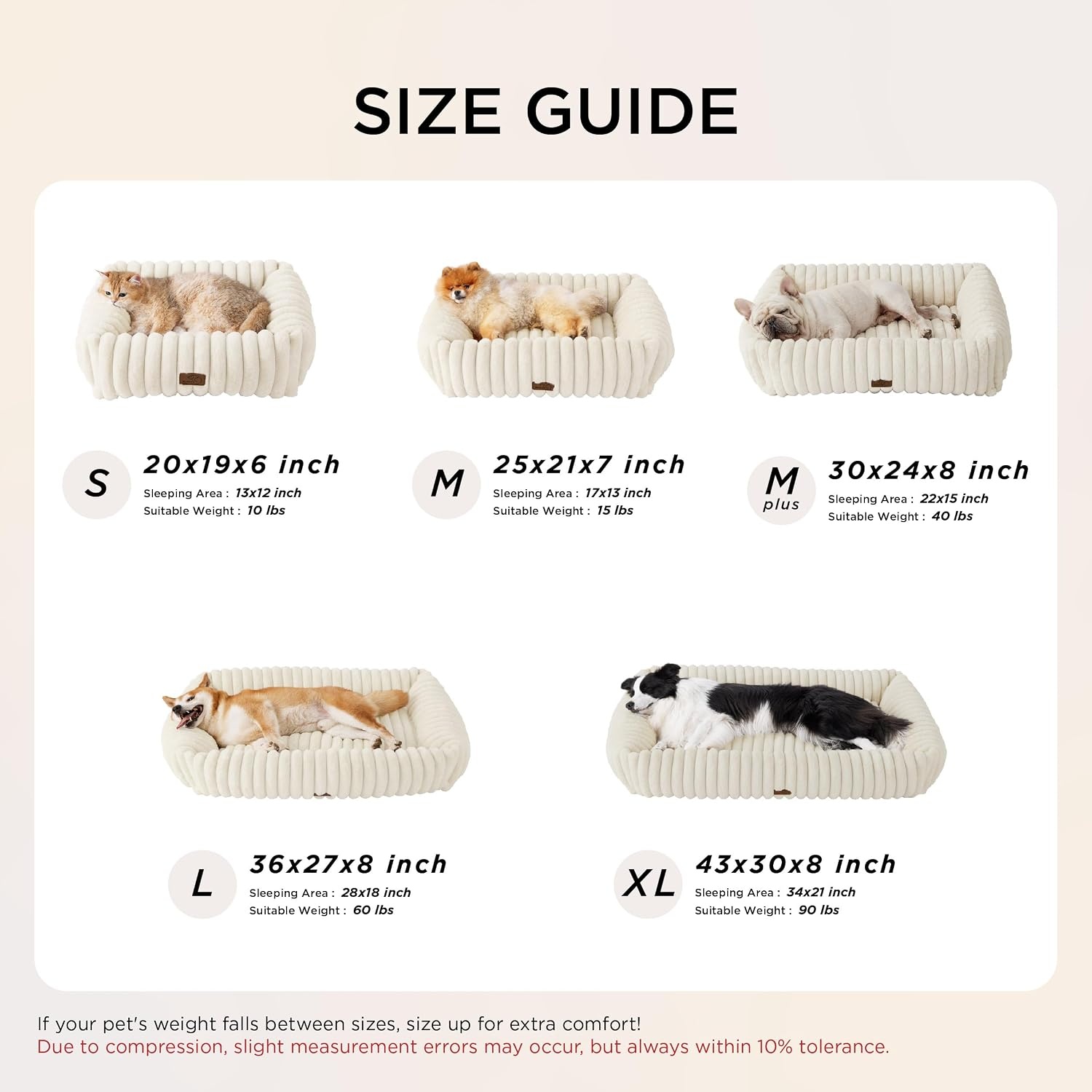 image:imageBedsure ComfyFleece Cute Dog Bed for Small Medium Dogs Washable25in Cream Furry Puppy BedsSquare Rectangle Orthopedic Corduroy Aesthetic Pet BedsRemovable Zipper CoverNonSlip BottomUp to 15 LbsAmphora