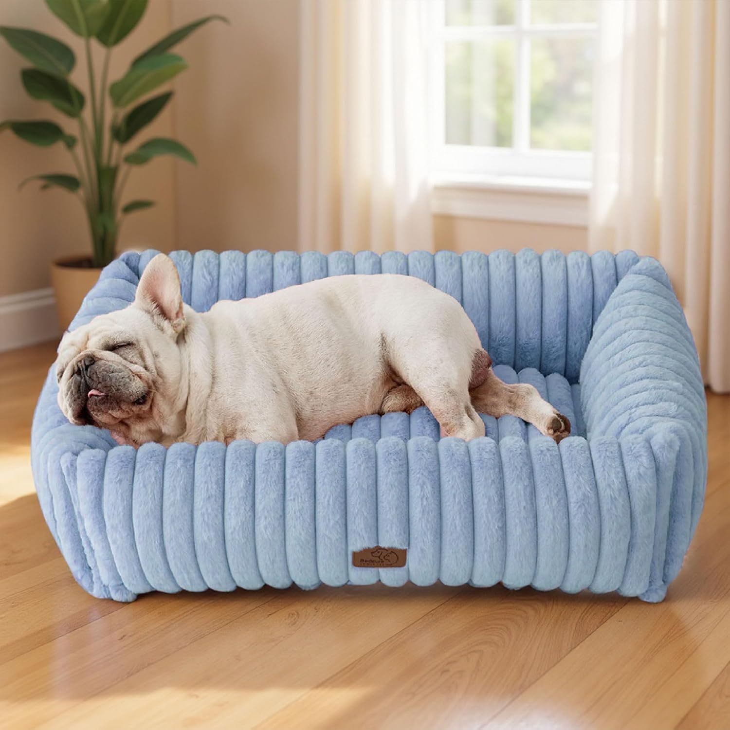 image:imageBedsure ComfyFleece Cute Dog Bed for Small Medium Dogs Washable25in Cream Furry Puppy BedsSquare Rectangle Orthopedic Corduroy Aesthetic Pet BedsRemovable Zipper CoverNonSlip BottomUp to 15 LbsBlue