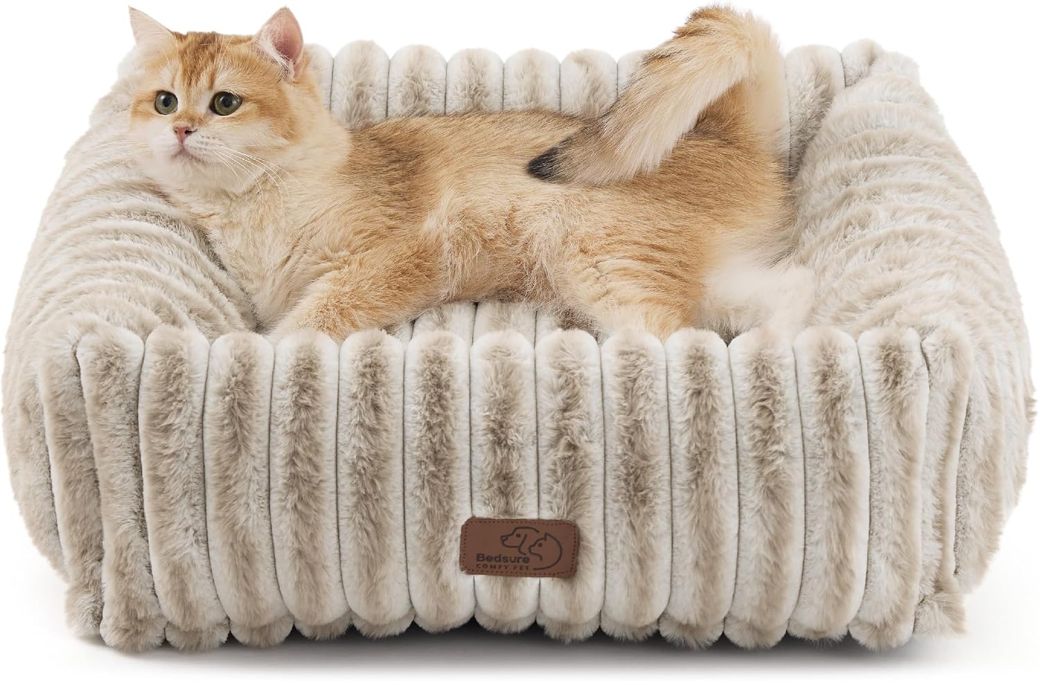 image:imageBedsure ComfyFleece Cute Dog Bed for Small Medium Dogs Washable25in Cream Furry Puppy BedsSquare Rectangle Orthopedic Corduroy Aesthetic Pet BedsRemovable Zipper CoverNonSlip BottomUp to 15 LbsAmphora