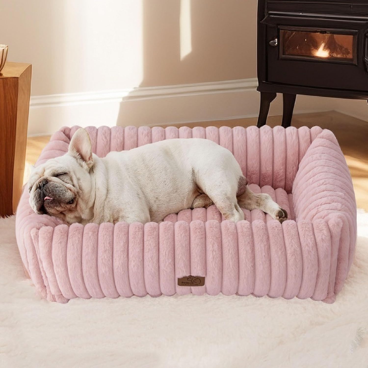 image:imageBedsure ComfyFleece Cute Dog Bed for Small Medium Dogs Washable25in Cream Furry Puppy BedsSquare Rectangle Orthopedic Corduroy Aesthetic Pet BedsRemovable Zipper CoverNonSlip BottomUp to 15 LbsBlush Pink
