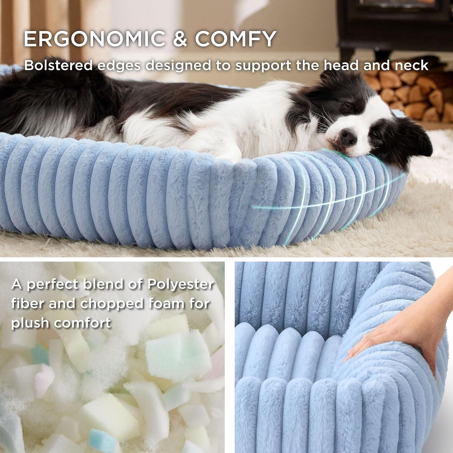 image:imageBedsure ComfyFleece Cute Dog Bed for Small Medium Dogs Washable25in Cream Furry Puppy BedsSquare Rectangle Orthopedic Corduroy Aesthetic Pet BedsRemovable Zipper CoverNonSlip BottomUp to 15 LbsBlue