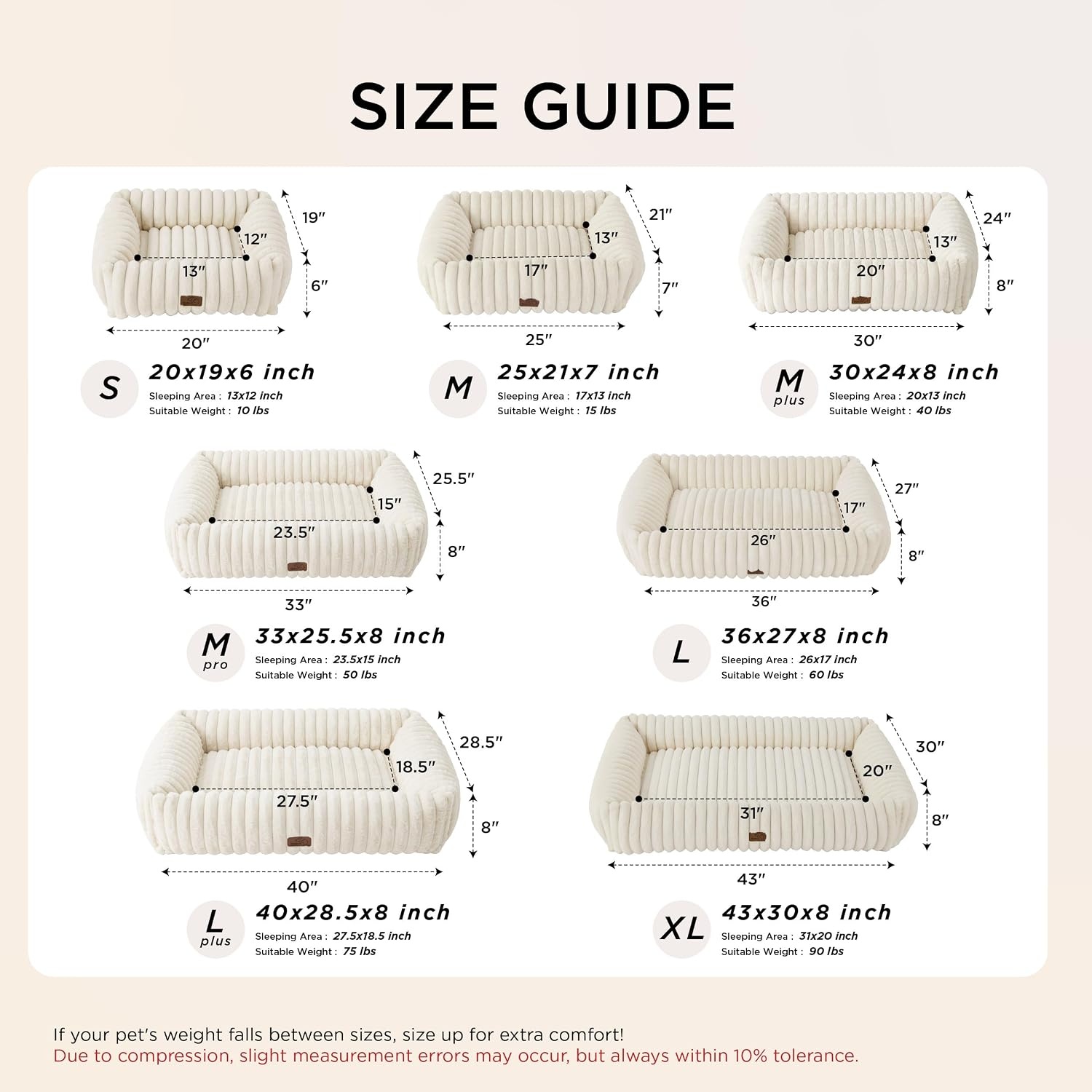 image:imageBedsure ComfyFleece Cute Dog Bed for Small Medium Dogs Washable25in Cream Furry Puppy BedsSquare Rectangle Orthopedic Corduroy Aesthetic Pet BedsRemovable Zipper CoverNonSlip BottomUp to 15 LbsSandy Beige