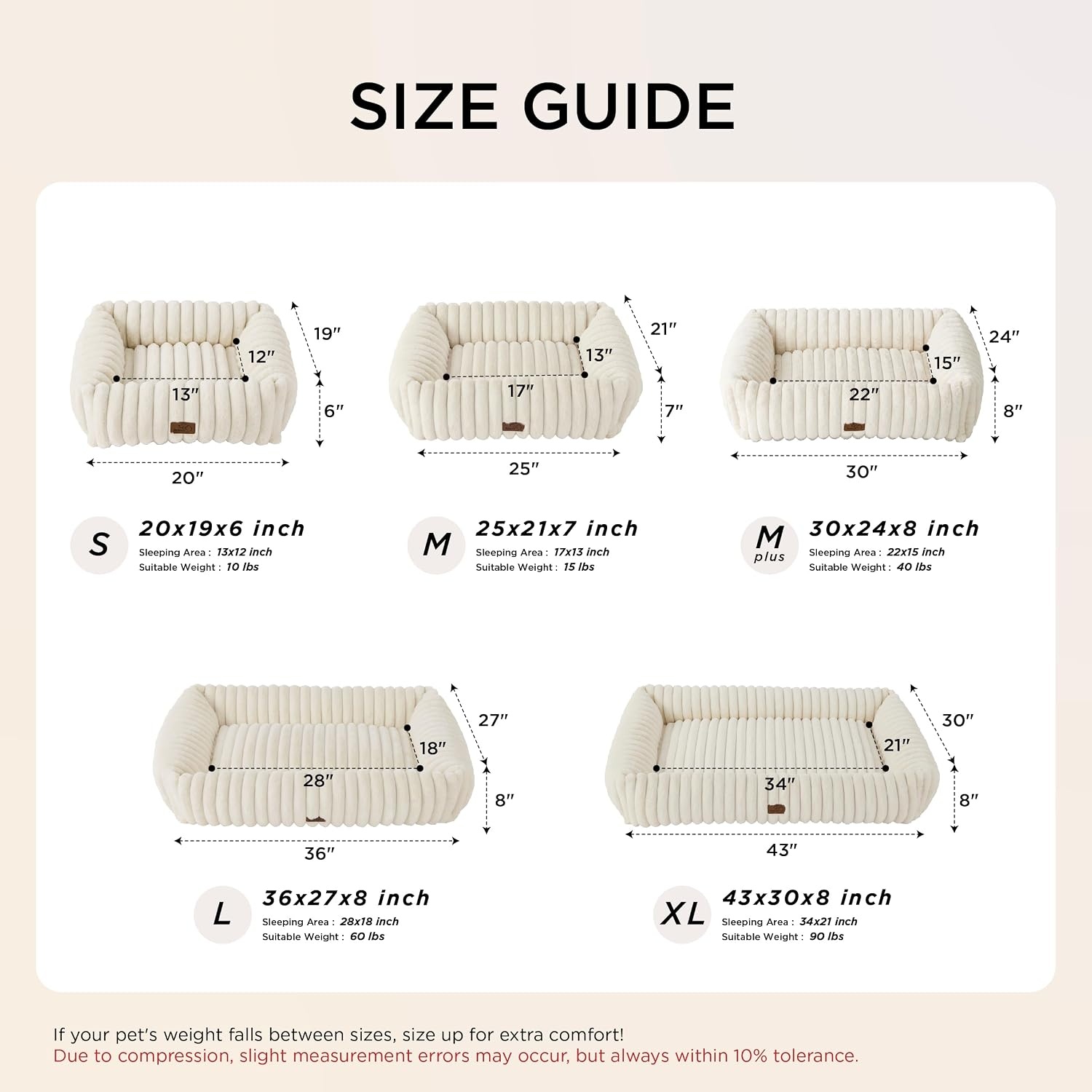 image:imageBedsure ComfyFleece Cute Dog Bed for Small Medium Dogs Washable25in Cream Furry Puppy BedsSquare Rectangle Orthopedic Corduroy Aesthetic Pet BedsRemovable Zipper CoverNonSlip BottomUp to 15 LbsCream