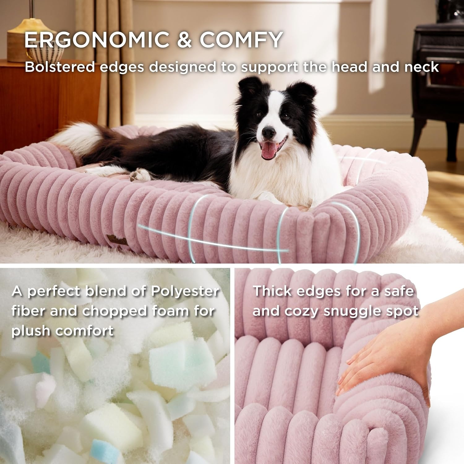 image:imageBedsure ComfyFleece Cute Dog Bed for Small Medium Dogs Washable25in Cream Furry Puppy BedsSquare Rectangle Orthopedic Corduroy Aesthetic Pet BedsRemovable Zipper CoverNonSlip BottomUp to 15 LbsBlush Pink