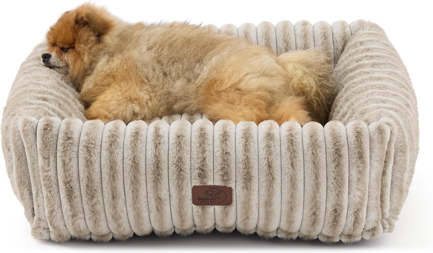 image:imageBedsure ComfyFleece Cute Dog Bed for Small Medium Dogs Washable25in Cream Furry Puppy BedsSquare Rectangle Orthopedic Corduroy Aesthetic Pet BedsRemovable Zipper CoverNonSlip BottomUp to 15 LbsAmphora