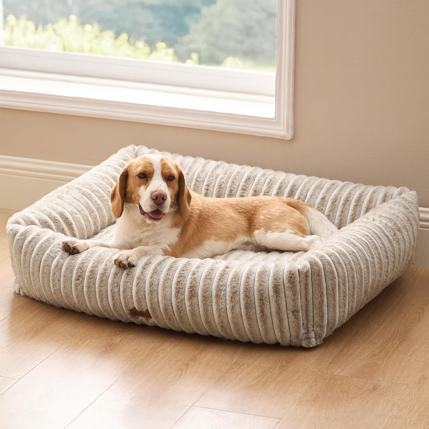 image:imageBedsure ComfyFleece Cute Dog Bed for Small Medium Dogs Washable25in Cream Furry Puppy BedsSquare Rectangle Orthopedic Corduroy Aesthetic Pet BedsRemovable Zipper CoverNonSlip BottomUp to 15 LbsAmphora