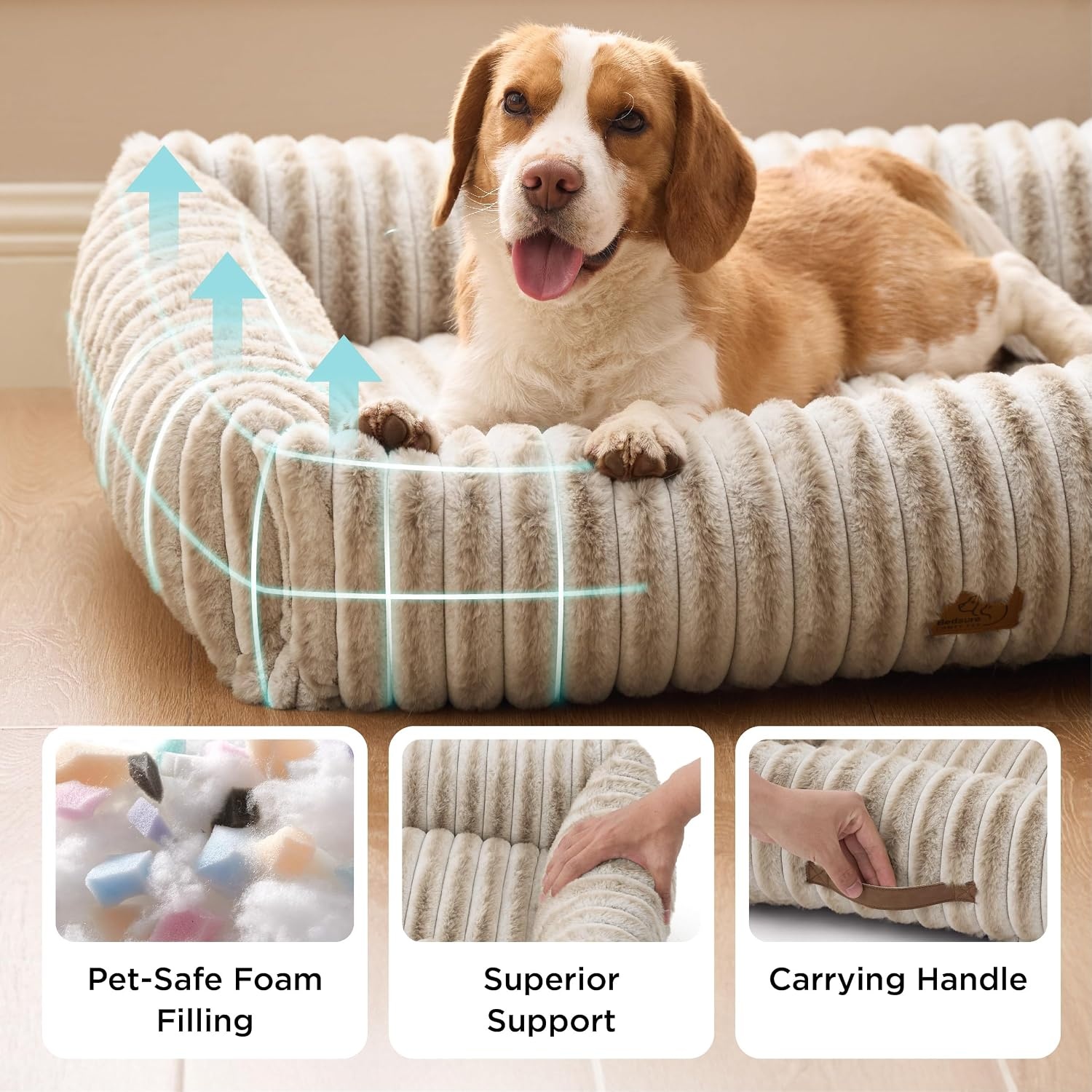 image:imageBedsure ComfyFleece Cute Dog Bed for Small Medium Dogs Washable25in Cream Furry Puppy BedsSquare Rectangle Orthopedic Corduroy Aesthetic Pet BedsRemovable Zipper CoverNonSlip BottomUp to 15 LbsAmphora