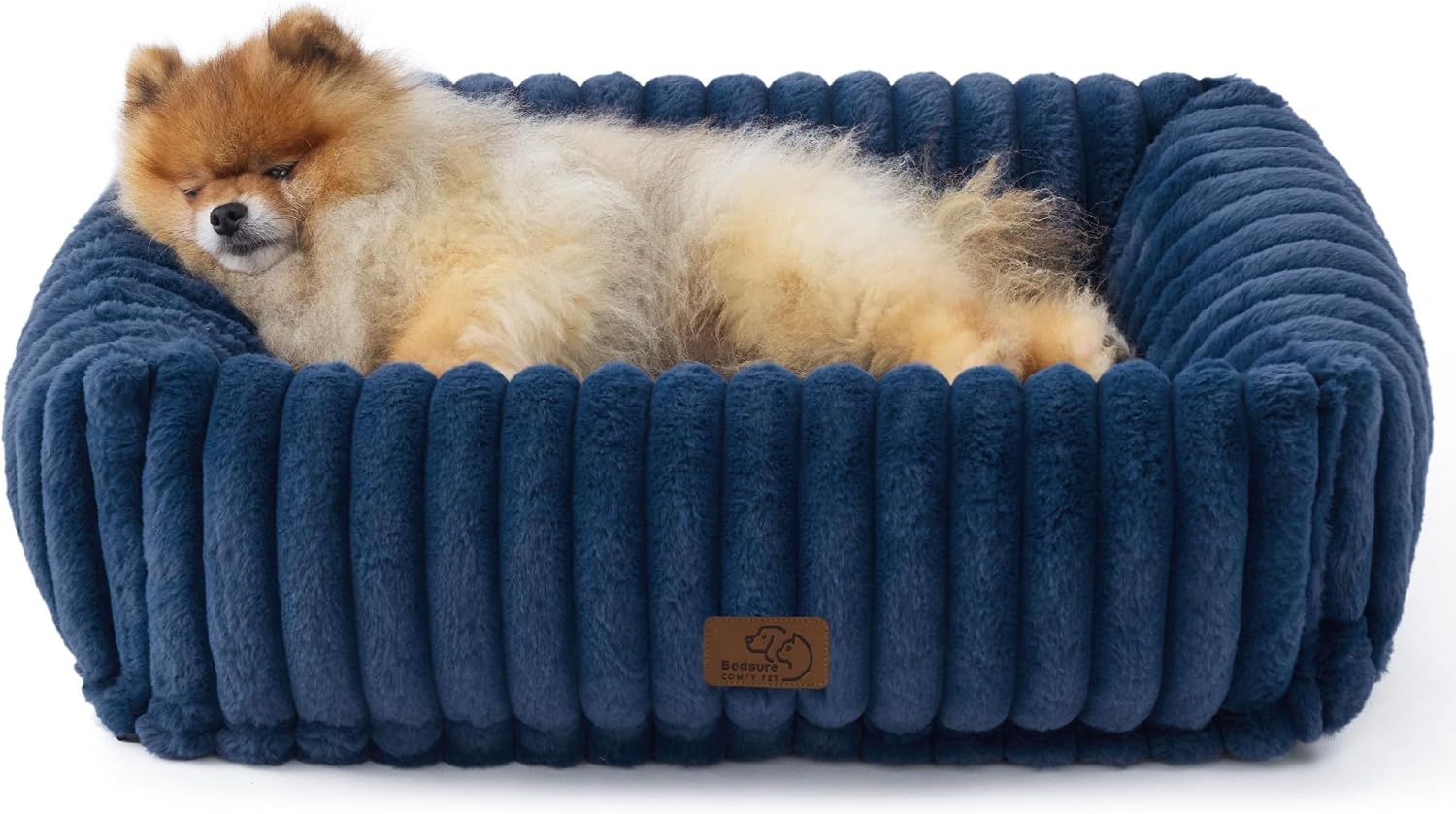 image:imageBedsure ComfyFleece Cute Dog Bed for Small Medium Dogs Washable25in Cream Furry Puppy BedsSquare Rectangle Orthopedic Corduroy Aesthetic Pet BedsRemovable Zipper CoverNonSlip BottomUp to 15 LbsNight Blue