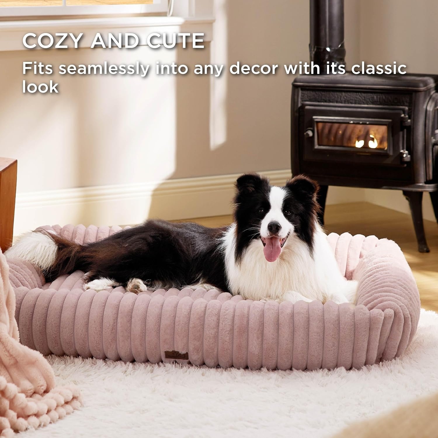 image:imageBedsure ComfyFleece Cute Dog Bed for Small Medium Dogs Washable25in Cream Furry Puppy BedsSquare Rectangle Orthopedic Corduroy Aesthetic Pet BedsRemovable Zipper CoverNonSlip BottomUp to 15 LbsBlush Pink