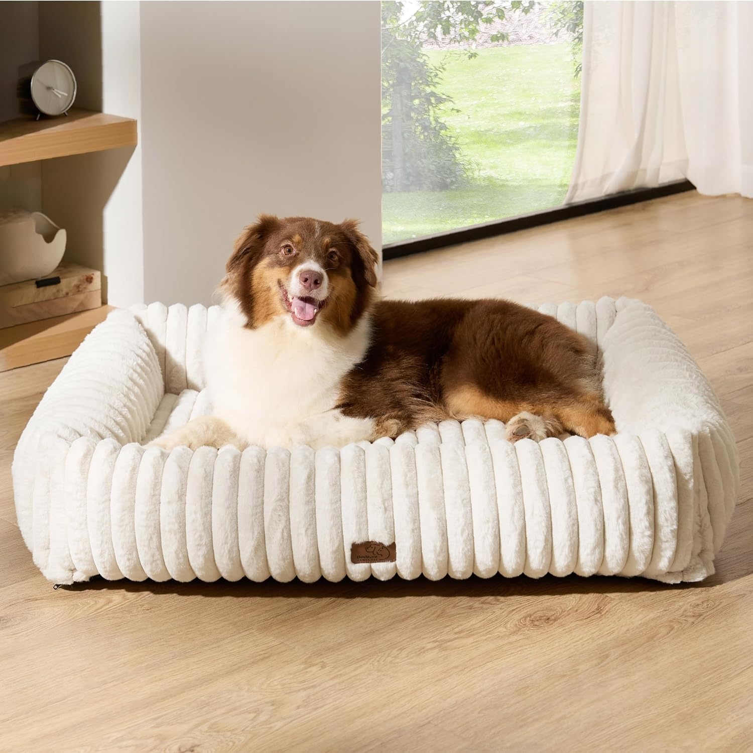 image:imageBedsure ComfyFleece Cute Dog Bed for Small Medium Dogs Washable25in Cream Furry Puppy BedsSquare Rectangle Orthopedic Corduroy Aesthetic Pet BedsRemovable Zipper CoverNonSlip BottomUp to 15 LbsCream