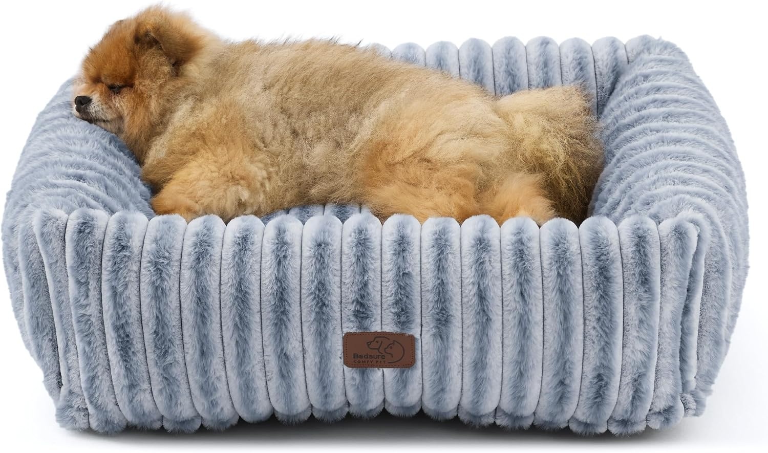 image:imageBedsure ComfyFleece Cute Dog Bed for Small Medium Dogs Washable25in Cream Furry Puppy BedsSquare Rectangle Orthopedic Corduroy Aesthetic Pet BedsRemovable Zipper CoverNonSlip BottomUp to 15 LbsBlue Indigo
