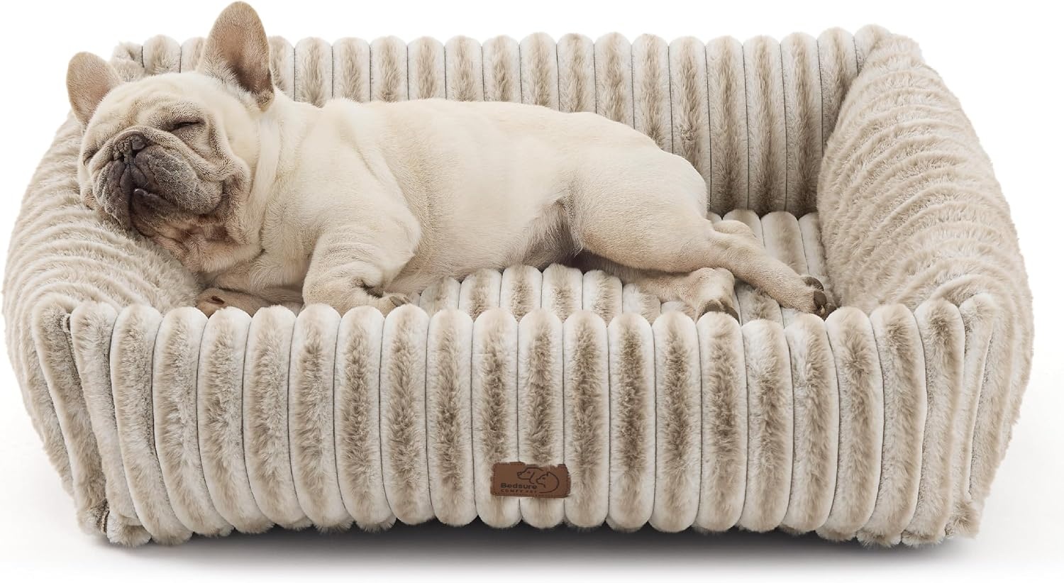 image:imageBedsure ComfyFleece Cute Dog Bed for Small Medium Dogs Washable25in Cream Furry Puppy BedsSquare Rectangle Orthopedic Corduroy Aesthetic Pet BedsRemovable Zipper CoverNonSlip BottomUp to 15 LbsAmphora
