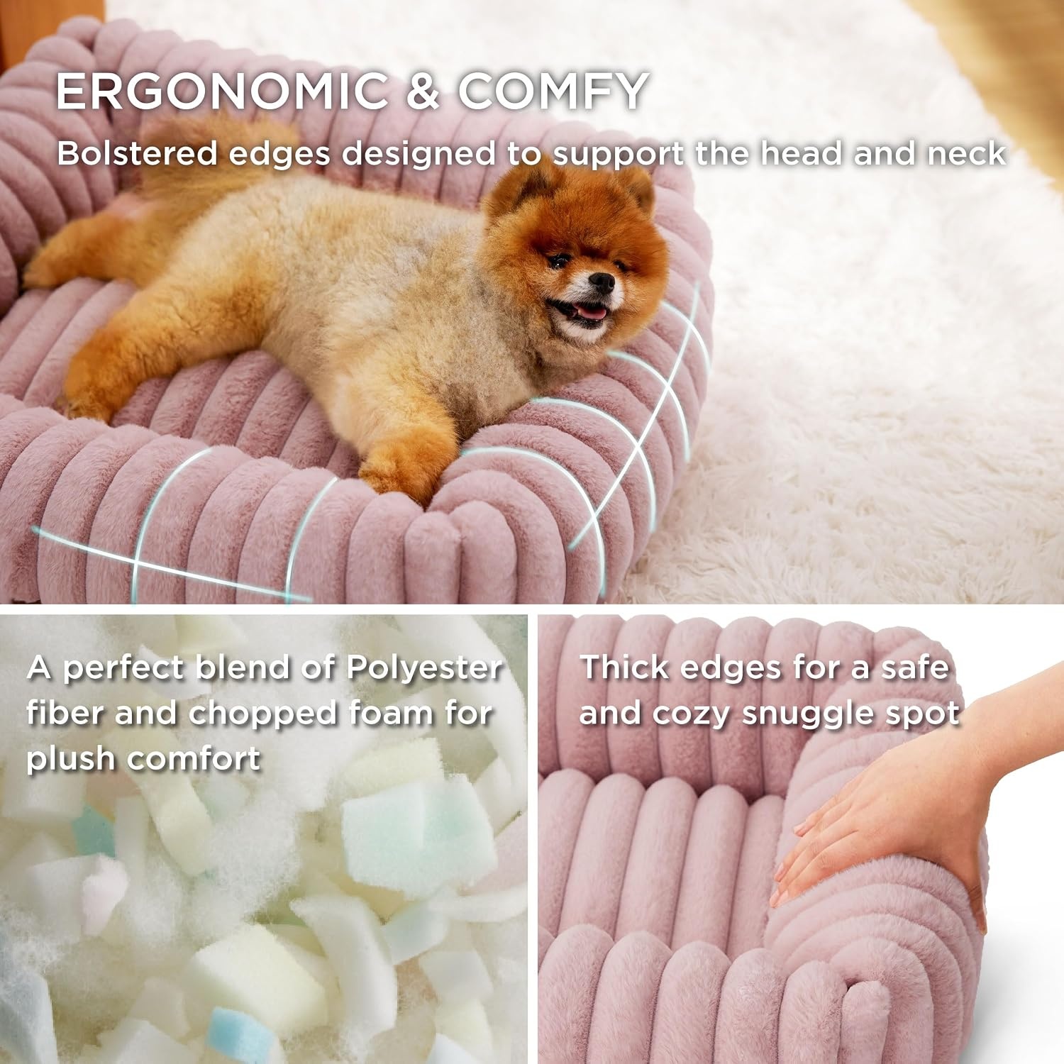 image:imageBedsure ComfyFleece Cute Dog Bed for Small Medium Dogs Washable25in Cream Furry Puppy BedsSquare Rectangle Orthopedic Corduroy Aesthetic Pet BedsRemovable Zipper CoverNonSlip BottomUp to 15 LbsBlush Pink