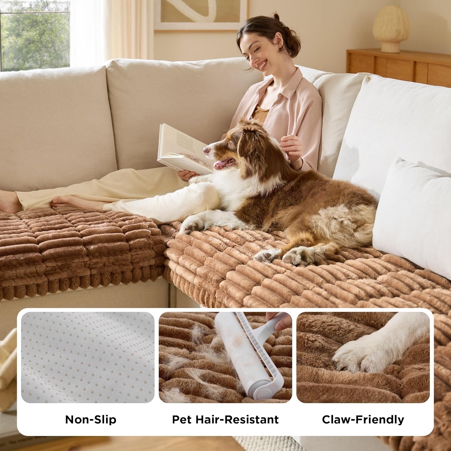 image:imageBedsure Comfyfleece Sofa Cover Couch Covers for Dogs 276 x 827 White NonSlip 300gsm Thick Quilted Padding UltraSoft Corduroy Flannel Machine Washable for 3Cushion3SeaterLShaped CouchCopper Brown