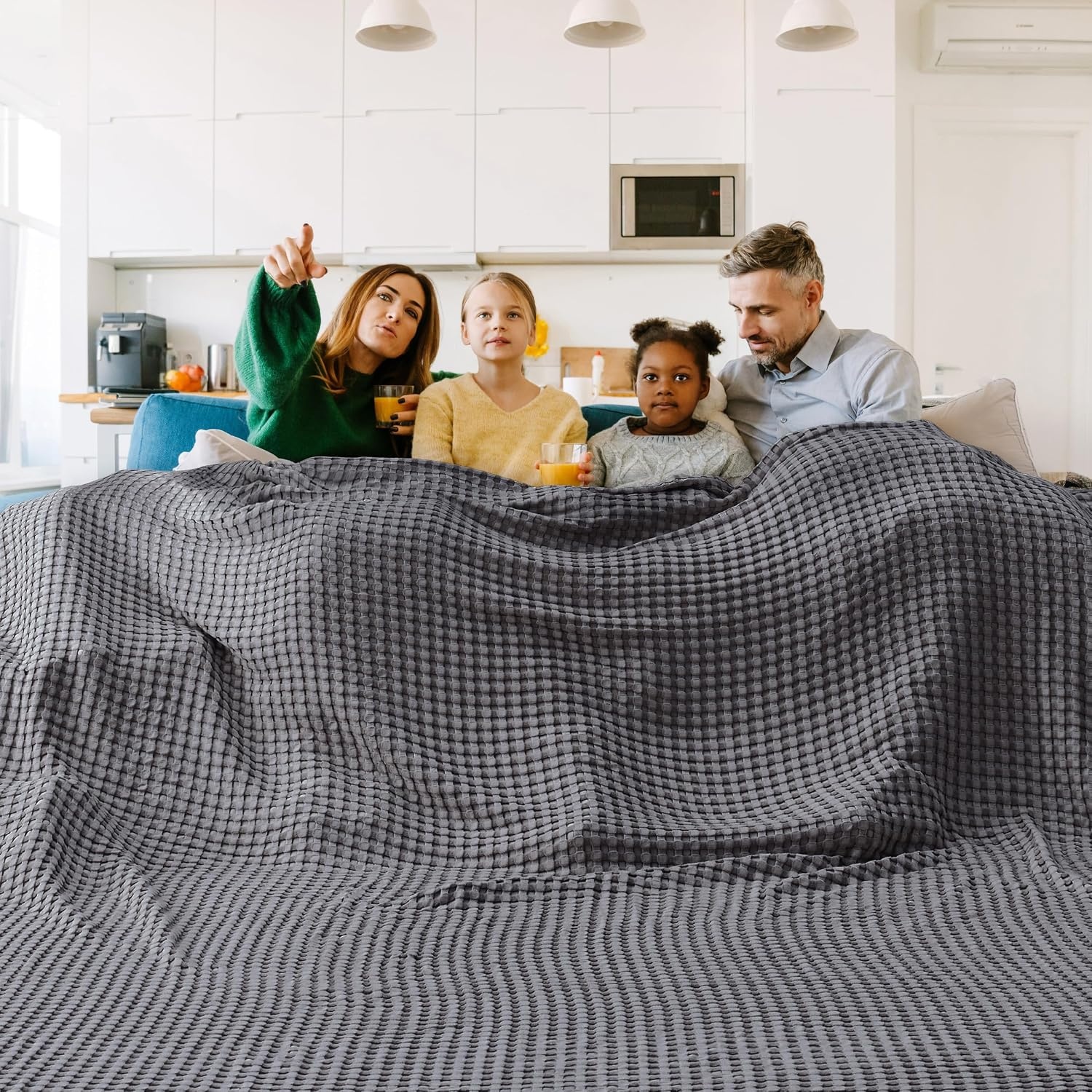 image:imageBedsure Cooling Cotton Waffle Full Size Blanket Lightweight Breathable Blanket of Rayon Derived from Bamboo for Hot Sleepers Luxury Throws for Bed Couch and Sofa Ivory 80x90 Inches02 Dark Grey