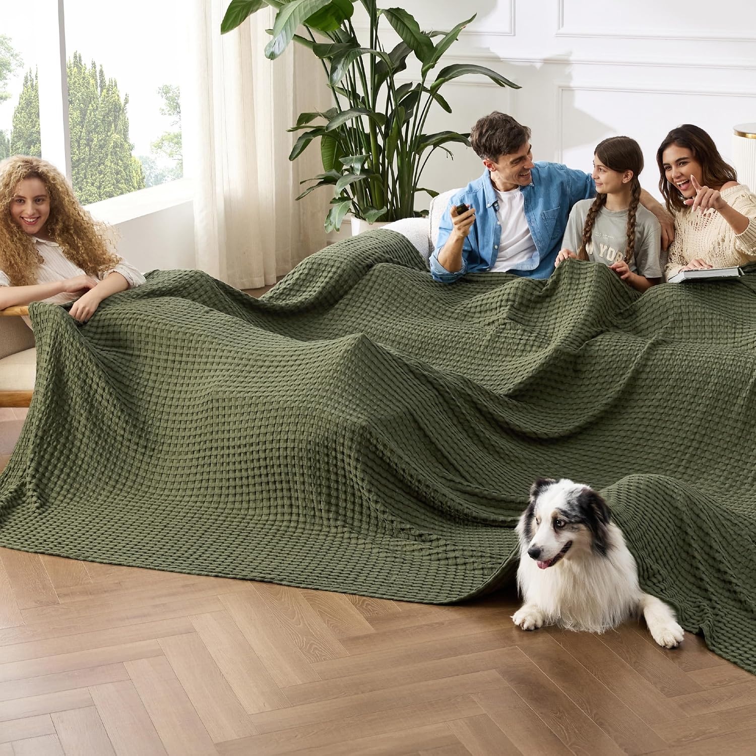 image:imageBedsure Cooling Cotton Waffle Full Size Blanket Lightweight Breathable Blanket of Rayon Derived from Bamboo for Hot Sleepers Luxury Throws for Bed Couch and Sofa Ivory 80x90 InchesOlive Green