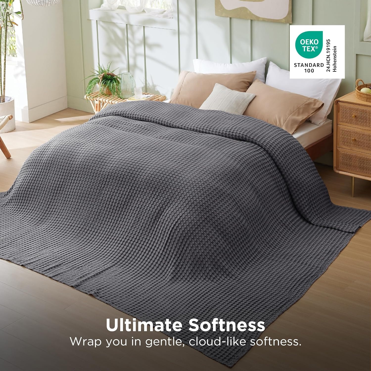 image:imageBedsure Cooling Cotton Waffle Full Size Blanket Lightweight Breathable Blanket of Rayon Derived from Bamboo for Hot Sleepers Luxury Throws for Bed Couch and Sofa Ivory 80x90 Inches02 Dark Grey