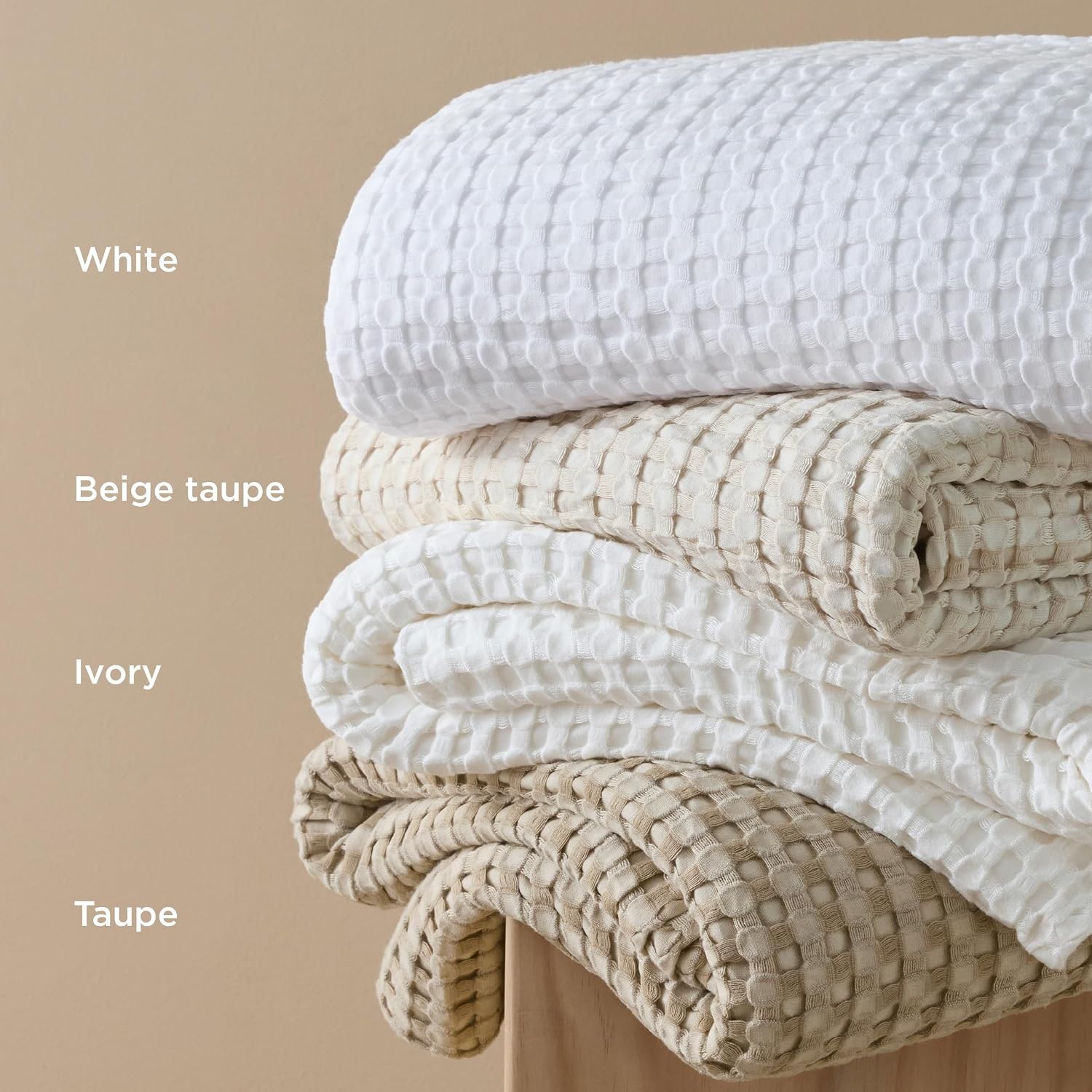 image:imageBedsure Cooling Cotton Waffle Full Size Blanket Lightweight Breathable Blanket of Rayon Derived from Bamboo for Hot Sleepers Luxury Throws for Bed Couch and Sofa Ivory 80x90 InchesWhite