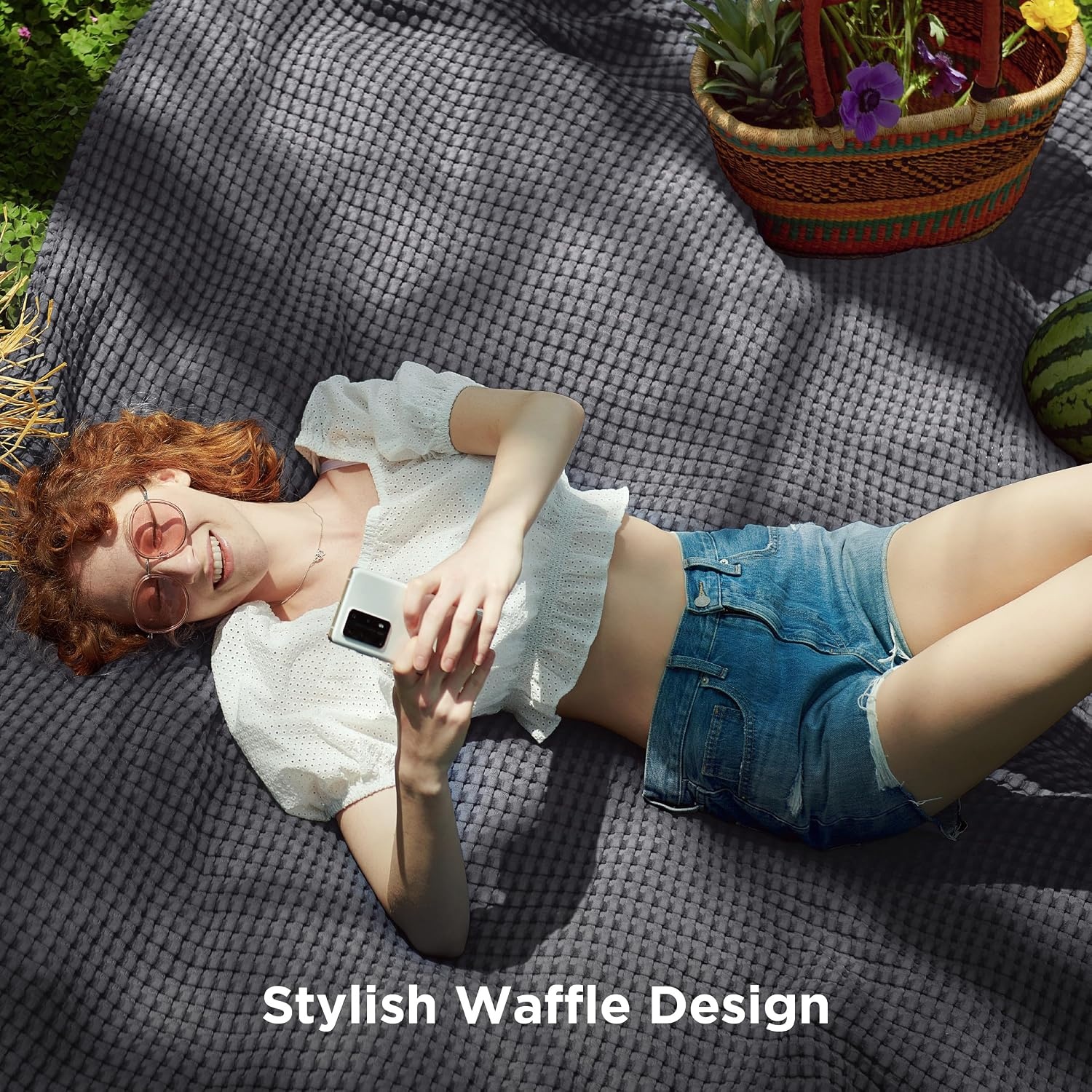 image:imageBedsure Cooling Cotton Waffle Full Size Blanket Lightweight Breathable Blanket of Rayon Derived from Bamboo for Hot Sleepers Luxury Throws for Bed Couch and Sofa Ivory 80x90 Inches02 Dark Grey