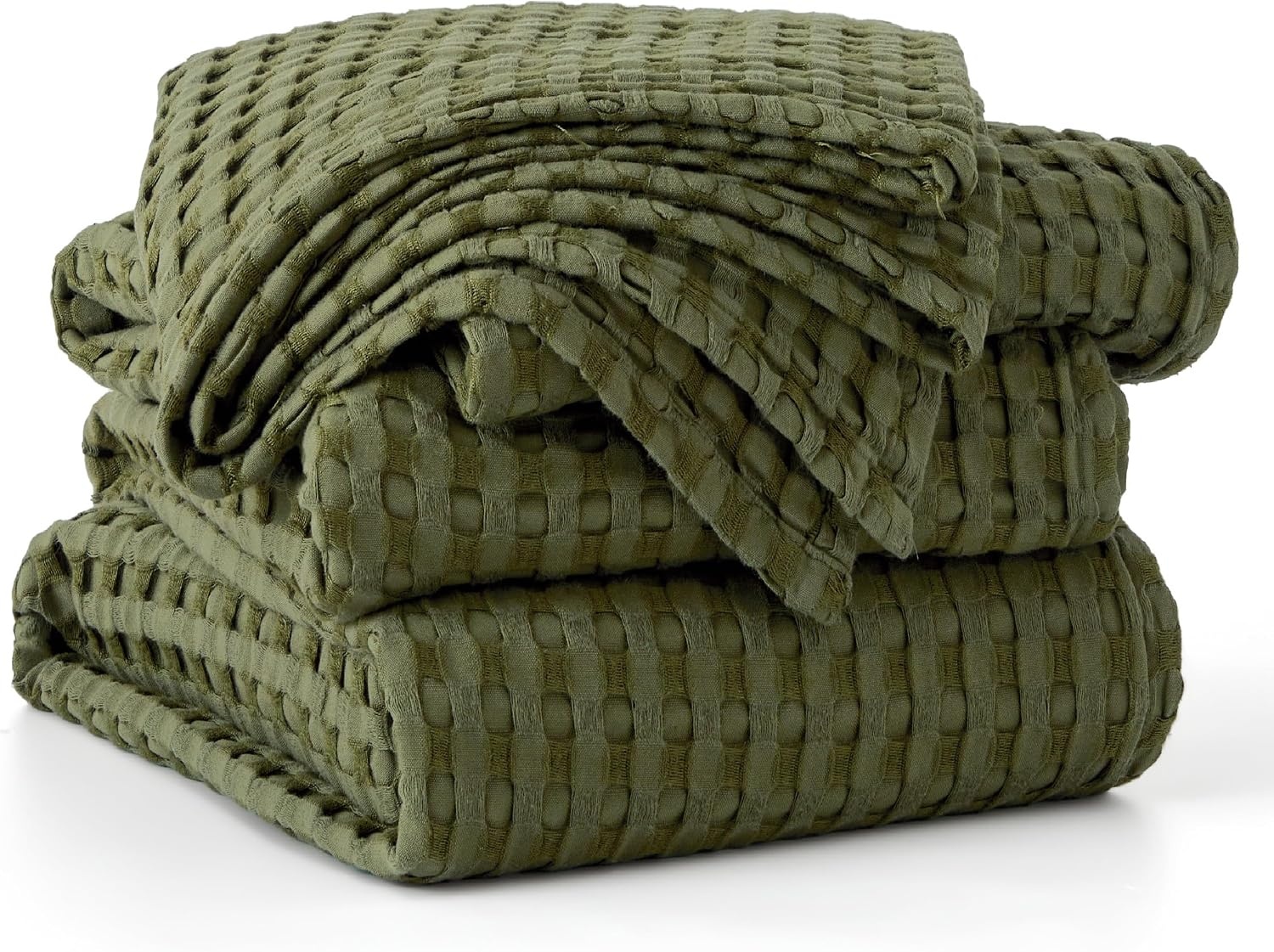 image:imageBedsure Cooling Cotton Waffle Full Size Blanket Lightweight Breathable Blanket of Rayon Derived from Bamboo for Hot Sleepers Luxury Throws for Bed Couch and Sofa Ivory 80x90 InchesOlive Green