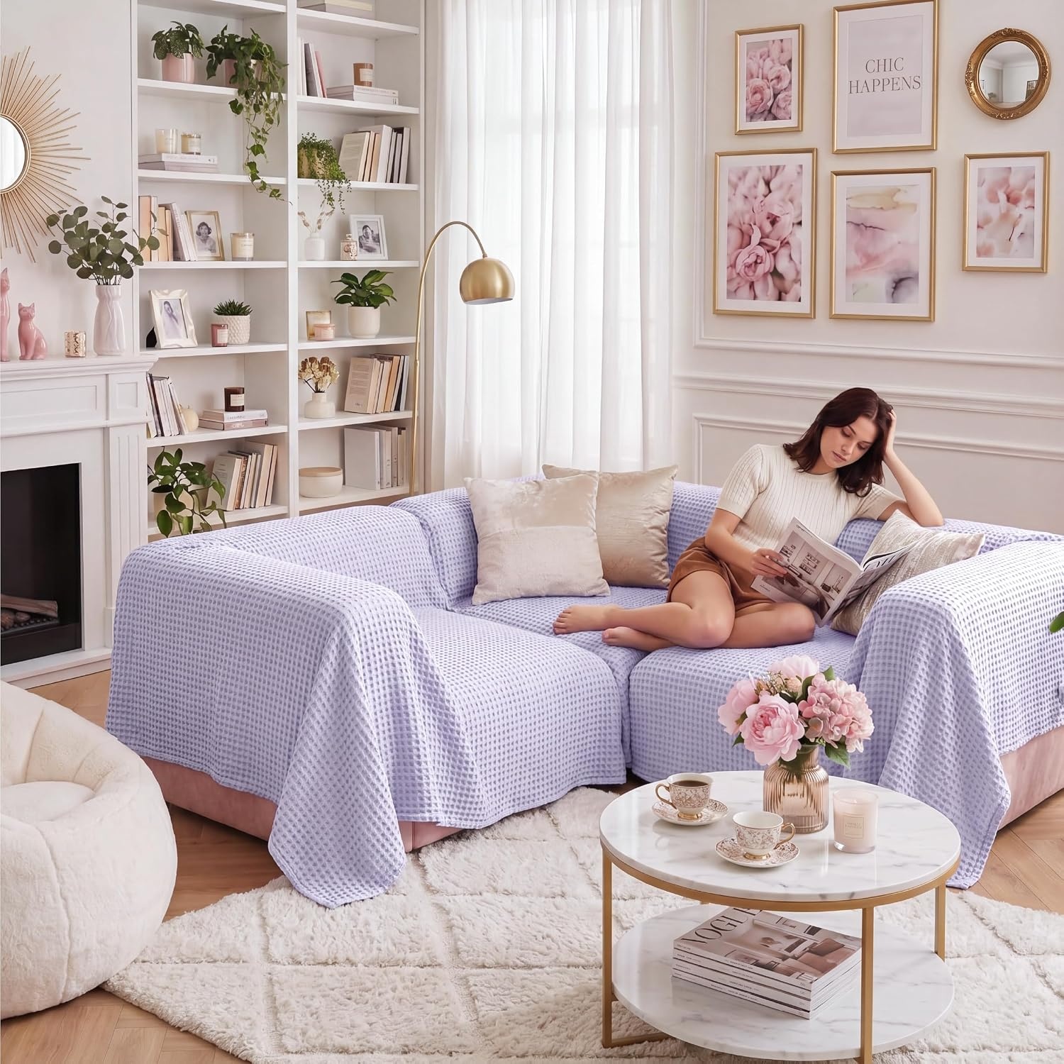 image:imageBedsure Cooling Cotton Waffle Full Size Blanket Lightweight Breathable Blanket of Rayon Derived from Bamboo for Hot Sleepers Luxury Throws for Bed Couch and Sofa Ivory 80x90 InchesLight Purple