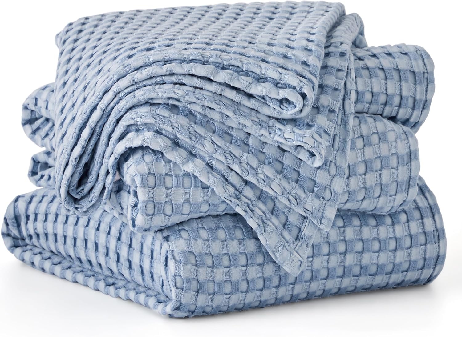 image:imageBedsure Cooling Cotton Waffle Full Size Blanket Lightweight Breathable Blanket of Rayon Derived from Bamboo for Hot Sleepers Luxury Throws for Bed Couch and Sofa Ivory 80x90 InchesSky Blue