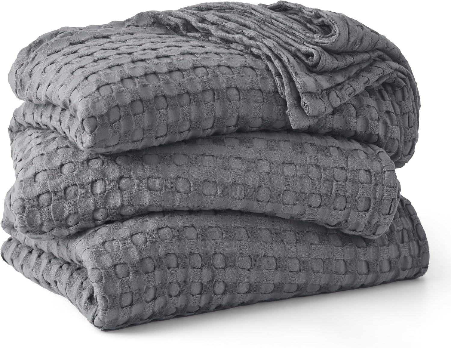 image:imageBedsure Cooling Cotton Waffle Full Size Blanket Lightweight Breathable Blanket of Rayon Derived from Bamboo for Hot Sleepers Luxury Throws for Bed Couch and Sofa Ivory 80x90 Inches02 Dark Grey