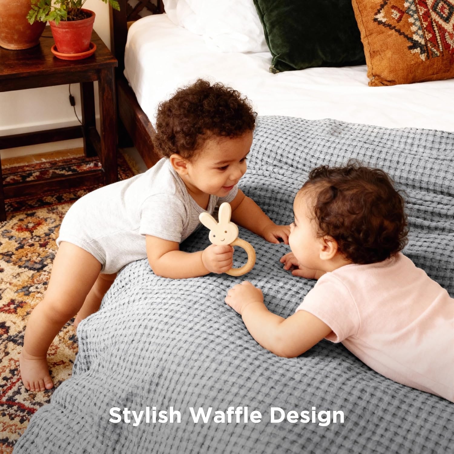 image:imageBedsure Cooling Cotton Waffle Full Size Blanket Lightweight Breathable Blanket of Rayon Derived from Bamboo for Hot Sleepers Luxury Throws for Bed Couch and Sofa Ivory 80x90 InchesGrey