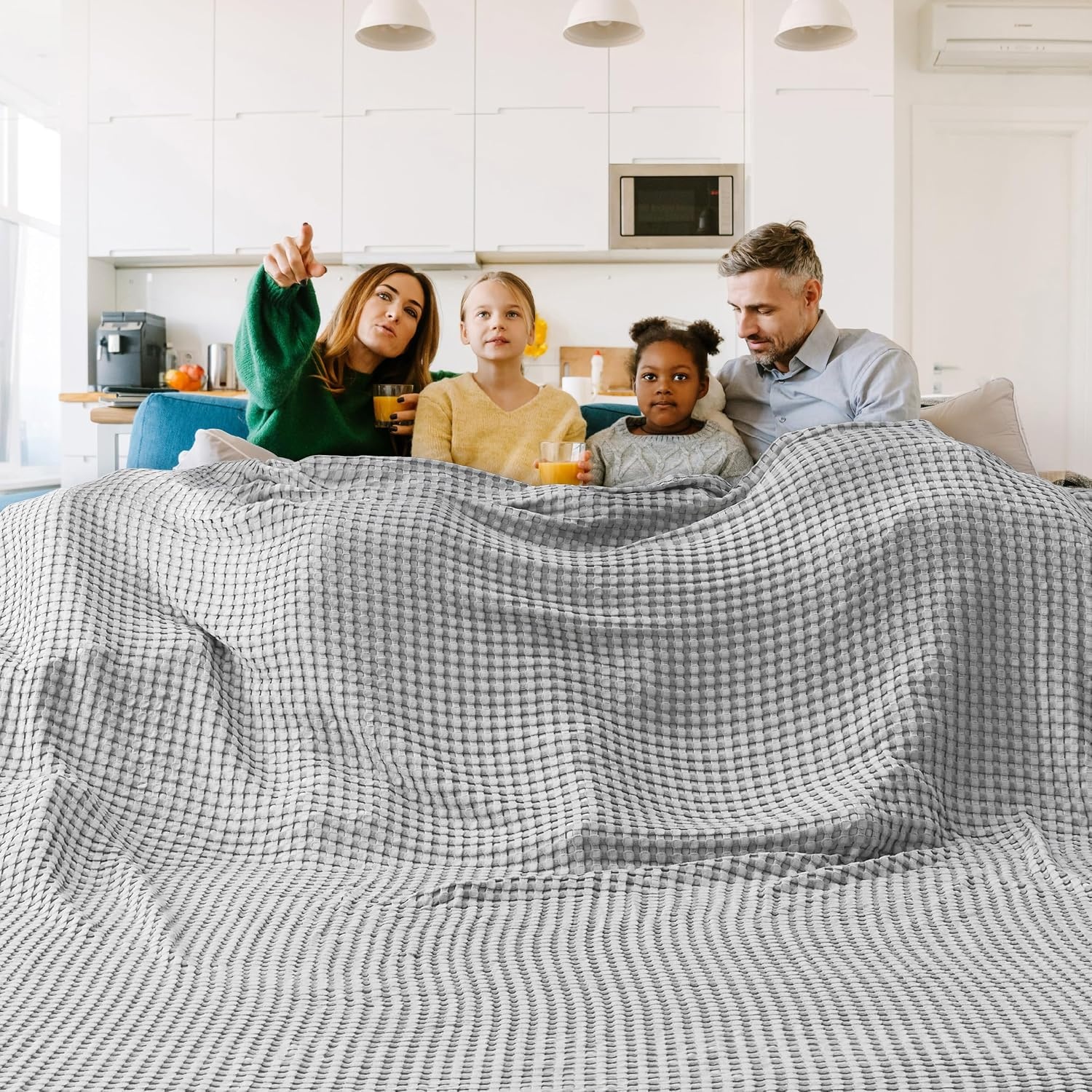 image:imageBedsure Cooling Cotton Waffle Full Size Blanket Lightweight Breathable Blanket of Rayon Derived from Bamboo for Hot Sleepers Luxury Throws for Bed Couch and Sofa Ivory 80x90 InchesGrey