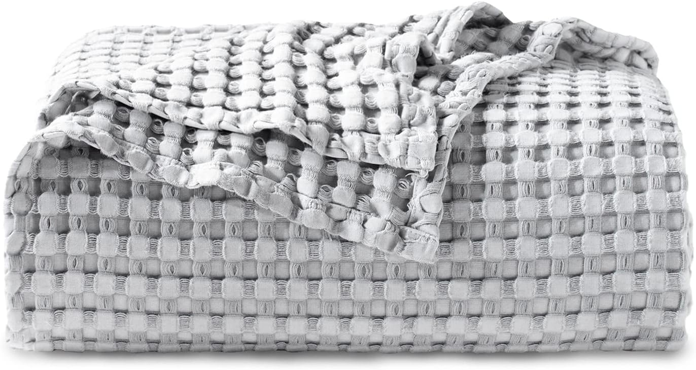 image:imageBedsure Cooling Cotton Waffle Full Size Blanket Lightweight Breathable Blanket of Rayon Derived from Bamboo for Hot Sleepers Luxury Throws for Bed Couch and Sofa Ivory 80x90 InchesGrey