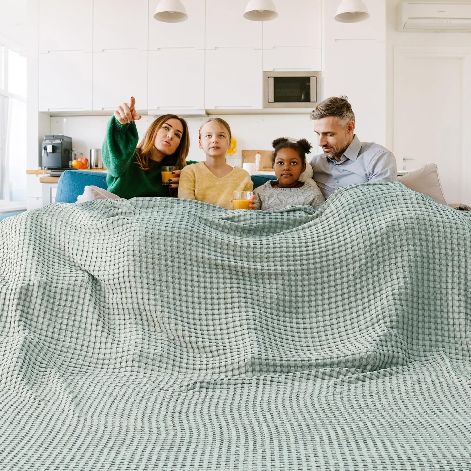 image:imageBedsure Cooling Cotton Waffle Full Size Blanket Lightweight Breathable Blanket of Rayon Derived from Bamboo for Hot Sleepers Luxury Throws for Bed Couch and Sofa Ivory 80x90 InchesMint Green