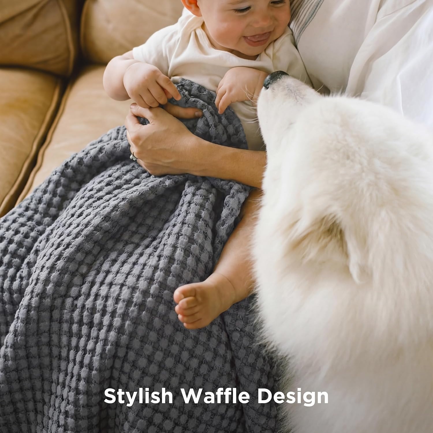 image:imageBedsure Cooling Cotton Waffle Full Size Blanket Lightweight Breathable Blanket of Rayon Derived from Bamboo for Hot Sleepers Luxury Throws for Bed Couch and Sofa Ivory 80x90 Inches02 Dark Grey