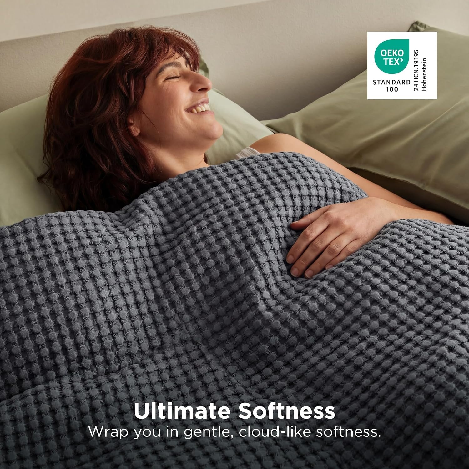 image:imageBedsure Cooling Cotton Waffle Full Size Blanket Lightweight Breathable Blanket of Rayon Derived from Bamboo for Hot Sleepers Luxury Throws for Bed Couch and Sofa Ivory 80x90 Inches02 Dark Grey