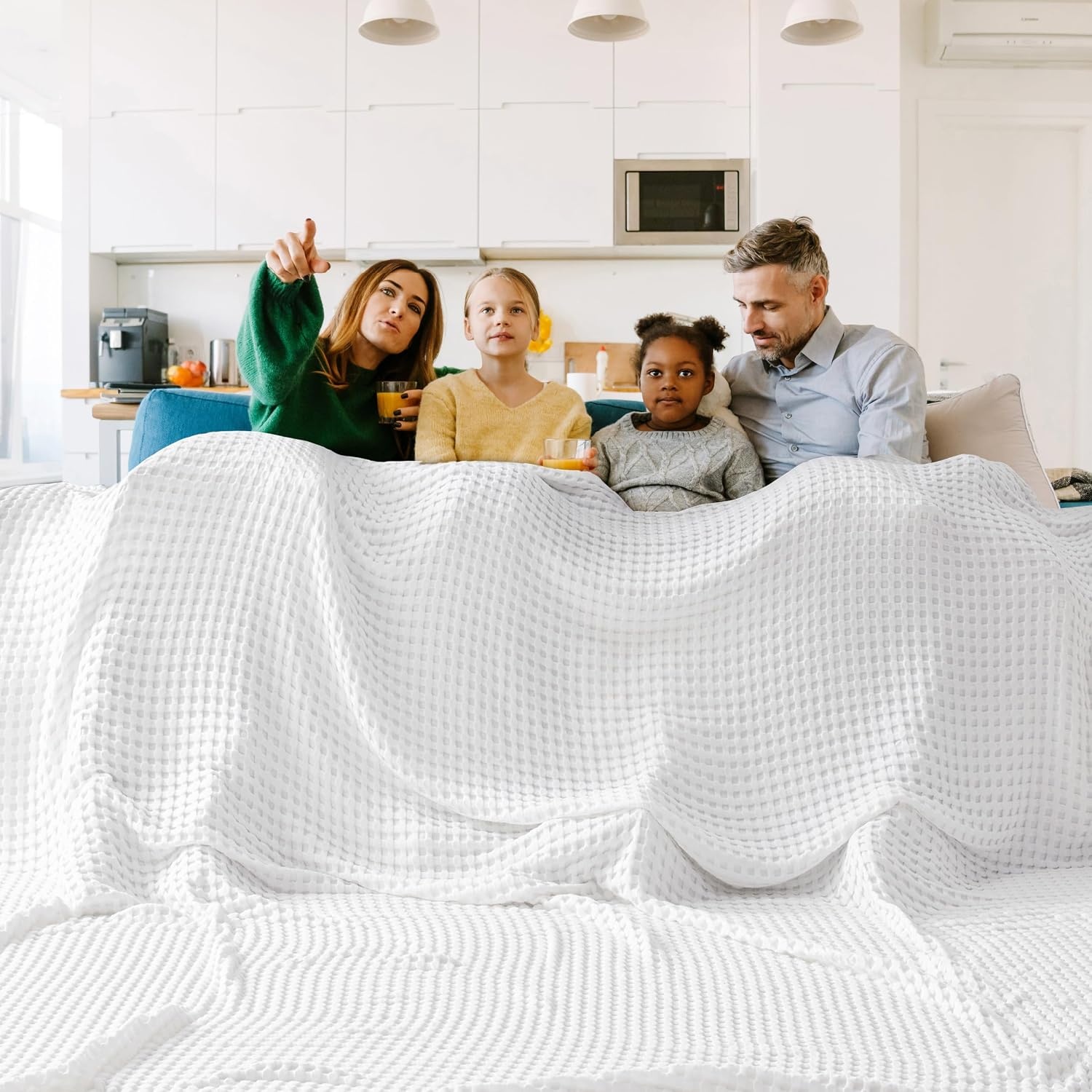 image:imageBedsure Cooling Cotton Waffle Full Size Blanket Lightweight Breathable Blanket of Rayon Derived from Bamboo for Hot Sleepers Luxury Throws for Bed Couch and Sofa Ivory 80x90 InchesWhite