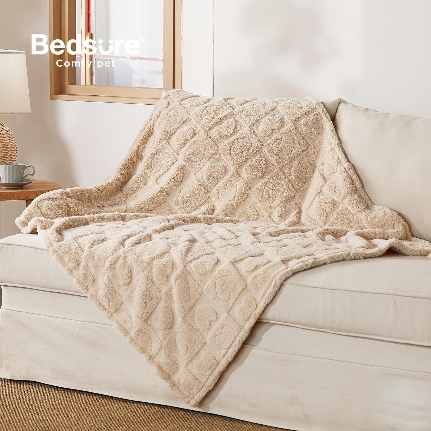 image:imageBedsure Dog Blanket for Small Dogs Puppy and Cats Soft Fleece 25x35 Blue 300GSM Fuzzy Jacquard Doggy Kitten Blanket Washable for Crate Cage Pet Bed Indoor Cats Puppy Essentials Cute Dog GiftWhite Heart