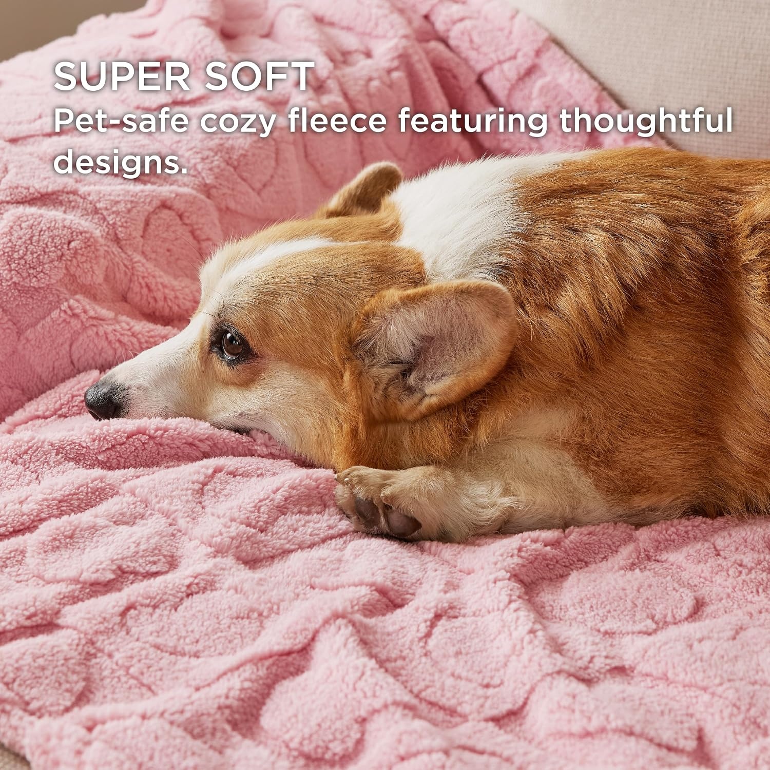 image:imageBedsure Dog Blanket for Small Dogs Puppy and Cats Soft Fleece 25x35 Blue 300GSM Fuzzy Jacquard Doggy Kitten Blanket Washable for Crate Cage Pet Bed Indoor Cats Puppy Essentials Cute Dog GiftPink Heart