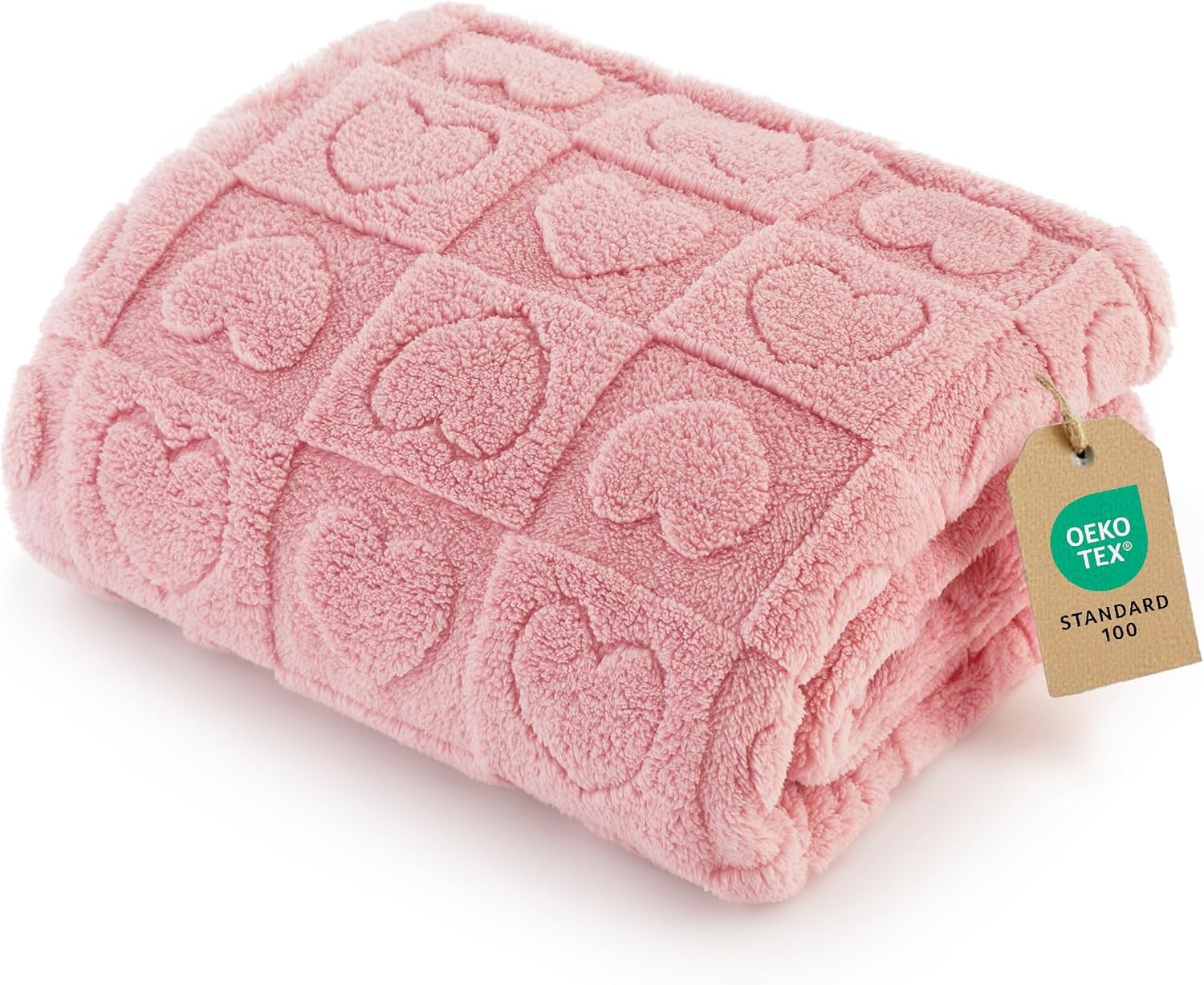 image:imageBedsure Dog Blanket for Small Dogs Puppy and Cats Soft Fleece 25x35 Blue 300GSM Fuzzy Jacquard Doggy Kitten Blanket Washable for Crate Cage Pet Bed Indoor Cats Puppy Essentials Cute Dog GiftPink Heart