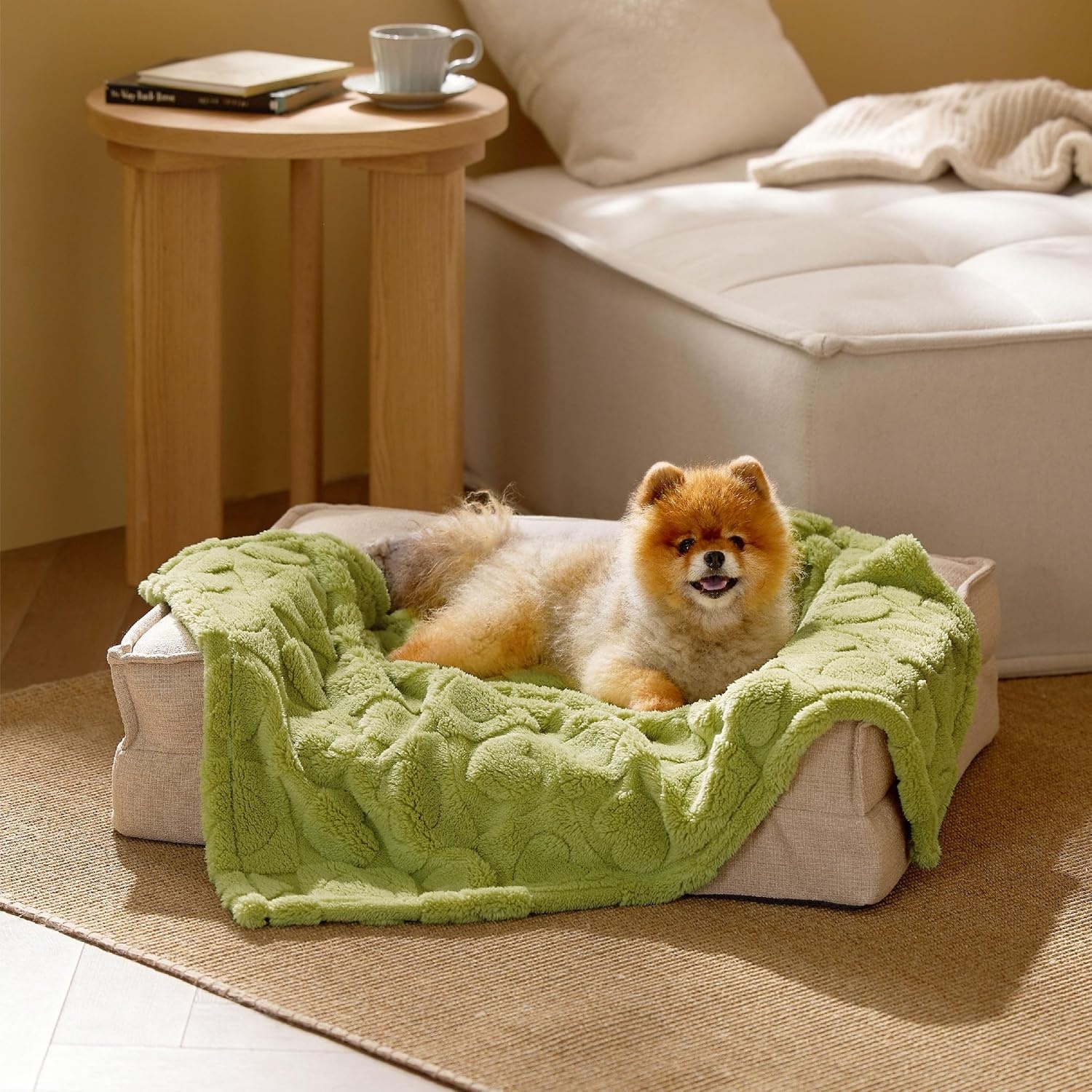 image:imageBedsure Dog Blanket for Small Dogs Puppy and Cats Soft Fleece 25x35 Blue 300GSM Fuzzy Jacquard Doggy Kitten Blanket Washable for Crate Cage Pet Bed Indoor Cats Puppy Essentials Cute Dog GiftLint Heart