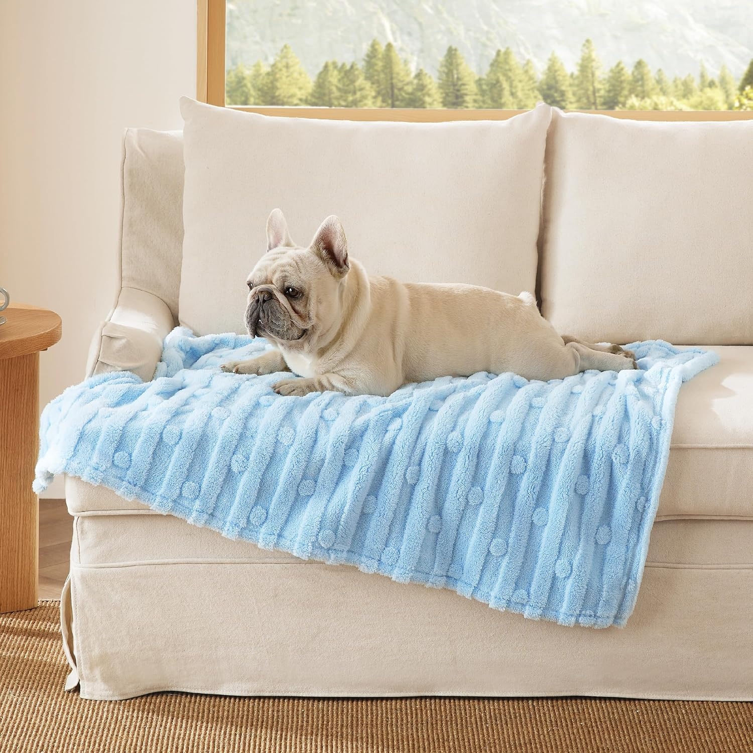 image:imageBedsure Dog Blanket for Small Dogs Puppy and Cats Soft Fleece 25x35 Blue 300GSM Fuzzy Jacquard Doggy Kitten Blanket Washable for Crate Cage Pet Bed Indoor Cats Puppy Essentials Cute Dog GiftBlue Dot
