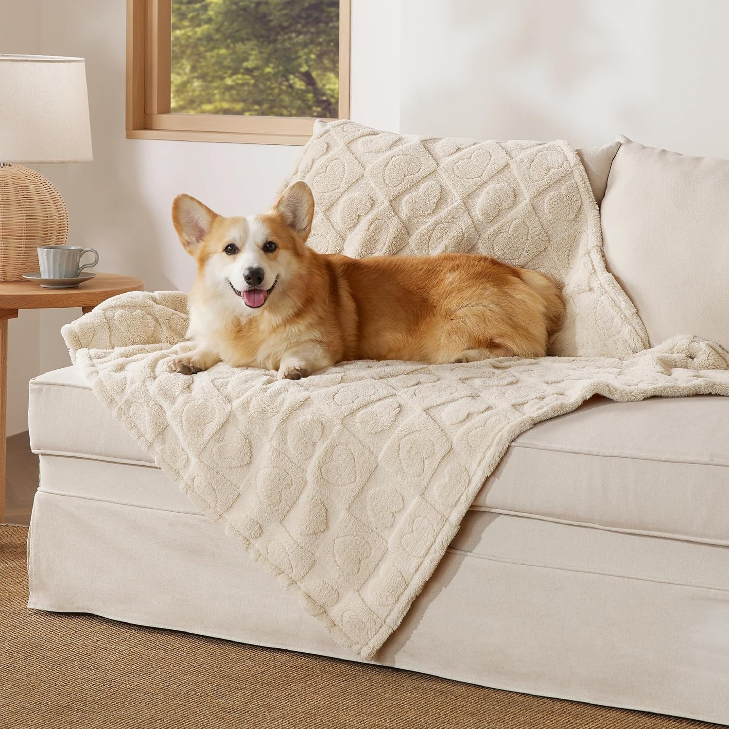 image:imageBedsure Dog Blanket for Small Dogs Puppy and Cats Soft Fleece 25x35 Blue 300GSM Fuzzy Jacquard Doggy Kitten Blanket Washable for Crate Cage Pet Bed Indoor Cats Puppy Essentials Cute Dog GiftWhite Heart
